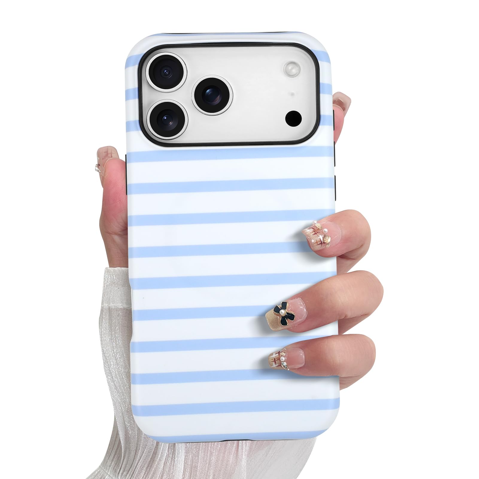 SOKAD Magnetic Horizontal Stripes Phone Case for iPhone 17 Pro Max, Cute Light Blue Striped Line Pattern Compatible with Magsafe