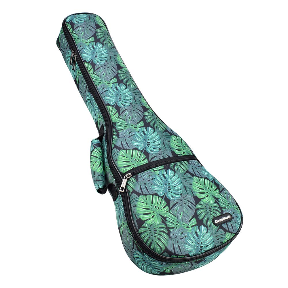 Cloudmusic Ukulele Case Gig Bag Padded Backpack For Soprano 21'' Inch(Soprano,Green Monstera)