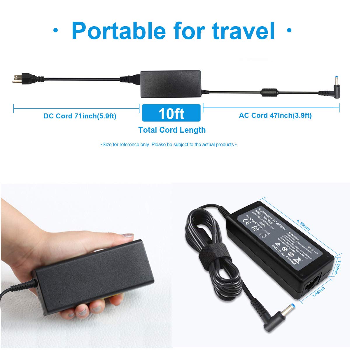 65W 19.5V 3.33A Ac Charger Compatible With Hp 15 F039Wm 15 F009Wm 15 F023Wm, Hp Chromebook 14 Q010Nr, Hp Pavilion 15 N000 Notebook, Hp Probook 430 440 450 455 G3, 710412 001 741727 001 Adapter