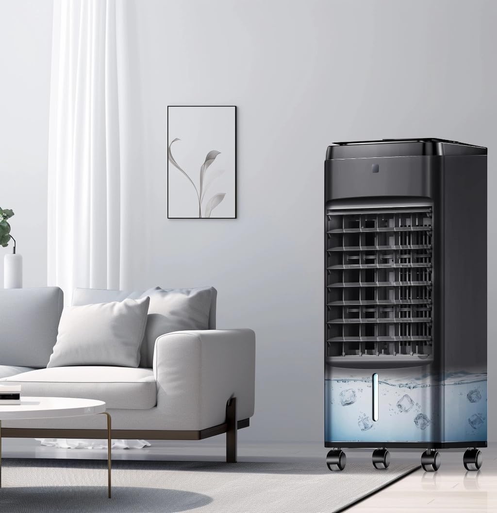 NOMEY 3-IN-1 Portable Air Conditioners 4 Modes & 3 Speeds, Waterless Alert System, 12H Timer, 1 Gal Detachable Water Tank, 4 Ice