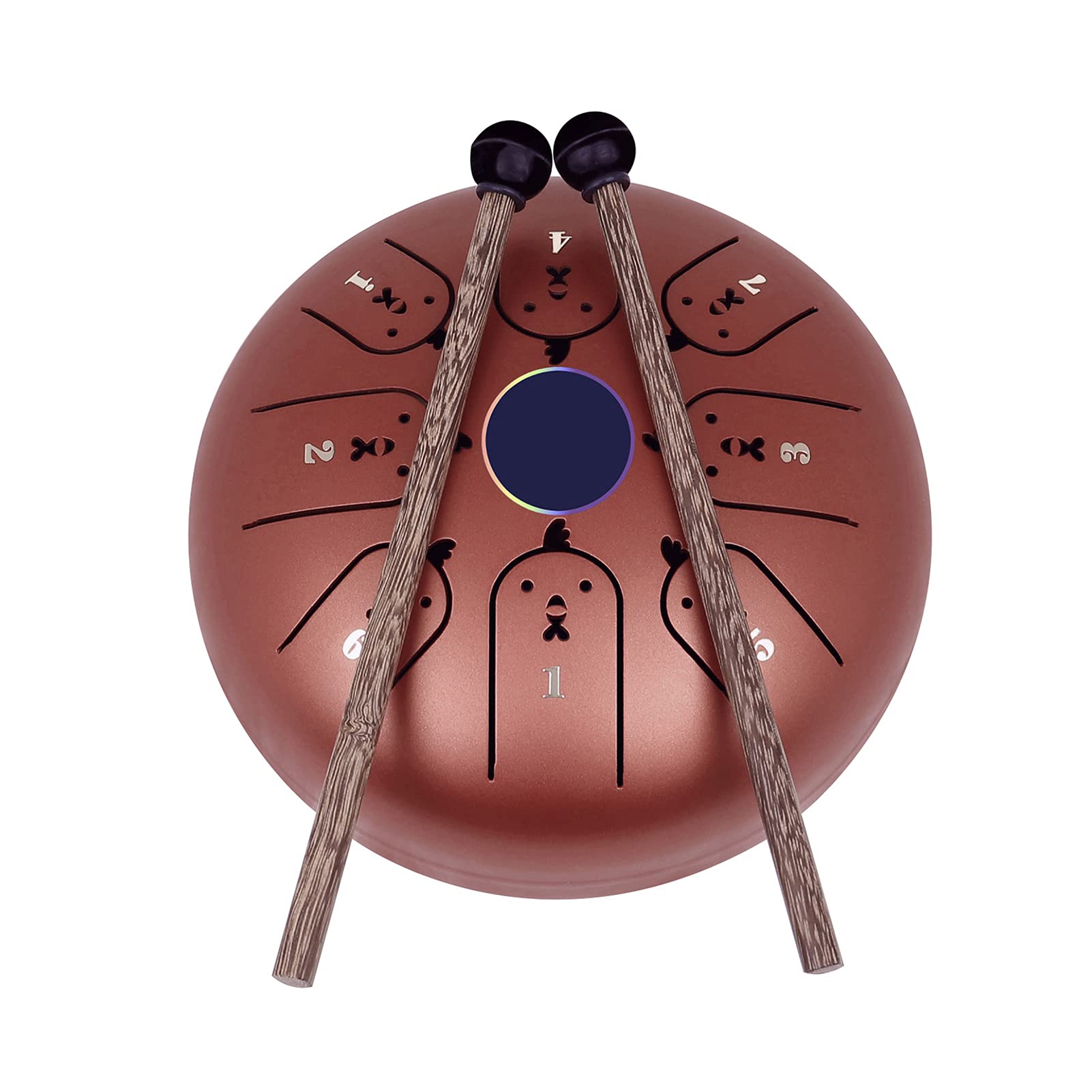 Homgee 5.5 Inches Mini Steel Tongue Drum 8 Notes C Key Handpan Drum Chinese Zodiac Patterned Tank Drum Percussion Instrument Wi 