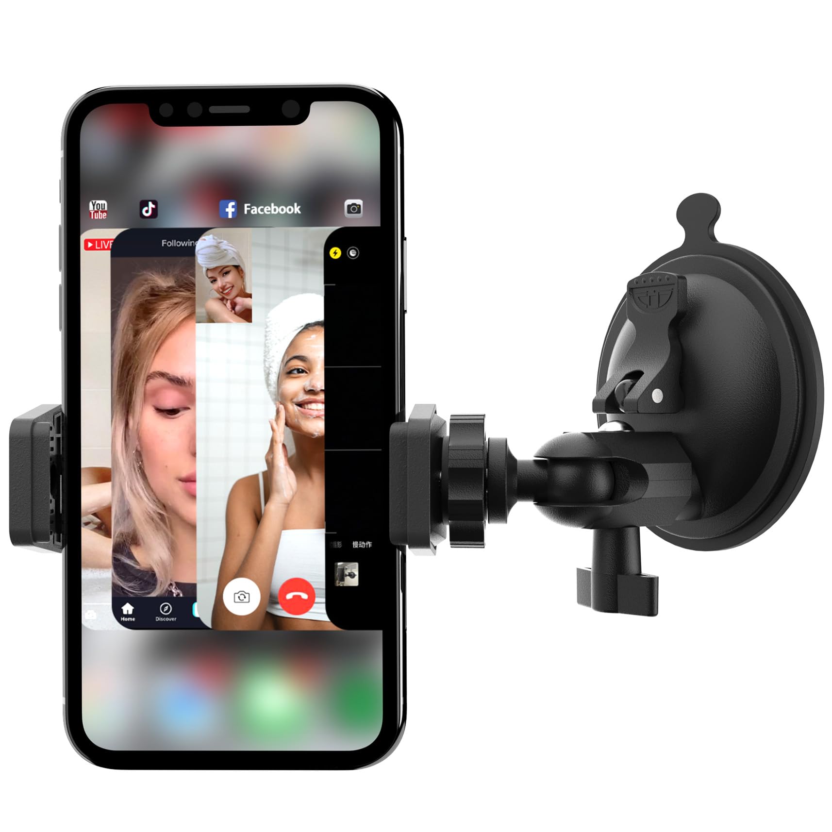 Hztint Shower Mirror Phone Holder, Suction Cup Mirror Phone Mount For Shower Mirror Bathroom Glass Kitchen Tile, Tiktok Youtube 