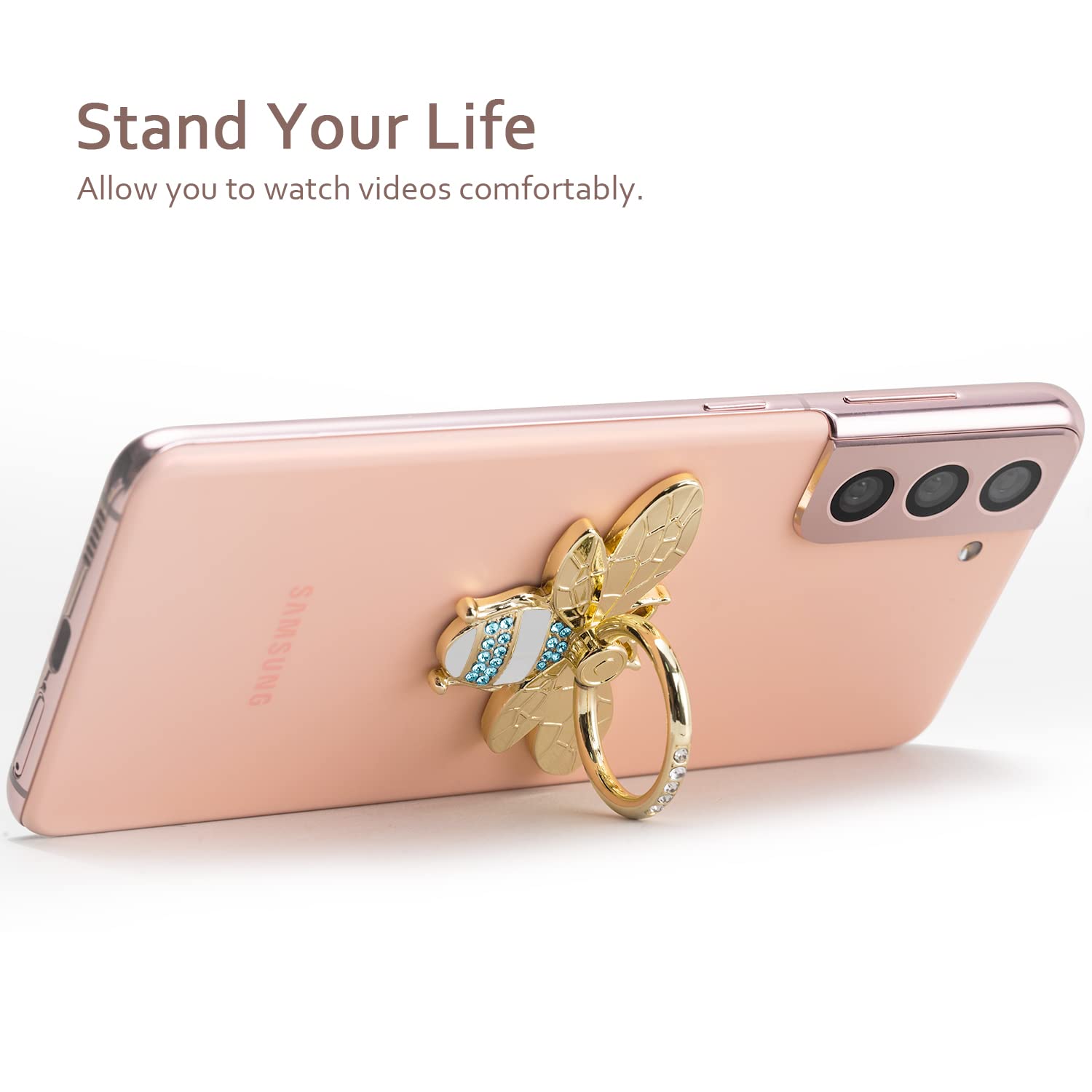 Allengel Bee Phone Ring Holder Finger Kickstand With Crystal, Cute Phone Ring Grip Holder For Iphone Or Smartphone Cases, Gold W