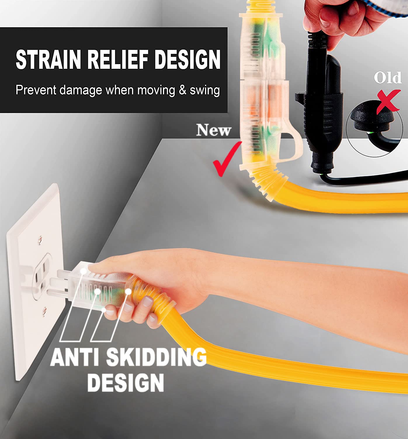 Huanchain 200 Ft 12/3 Gauge Outdoor Extension Cord Waterproof Heavy Duty With Lighted End, Flexible 3 Prong Electric Cord Outsid