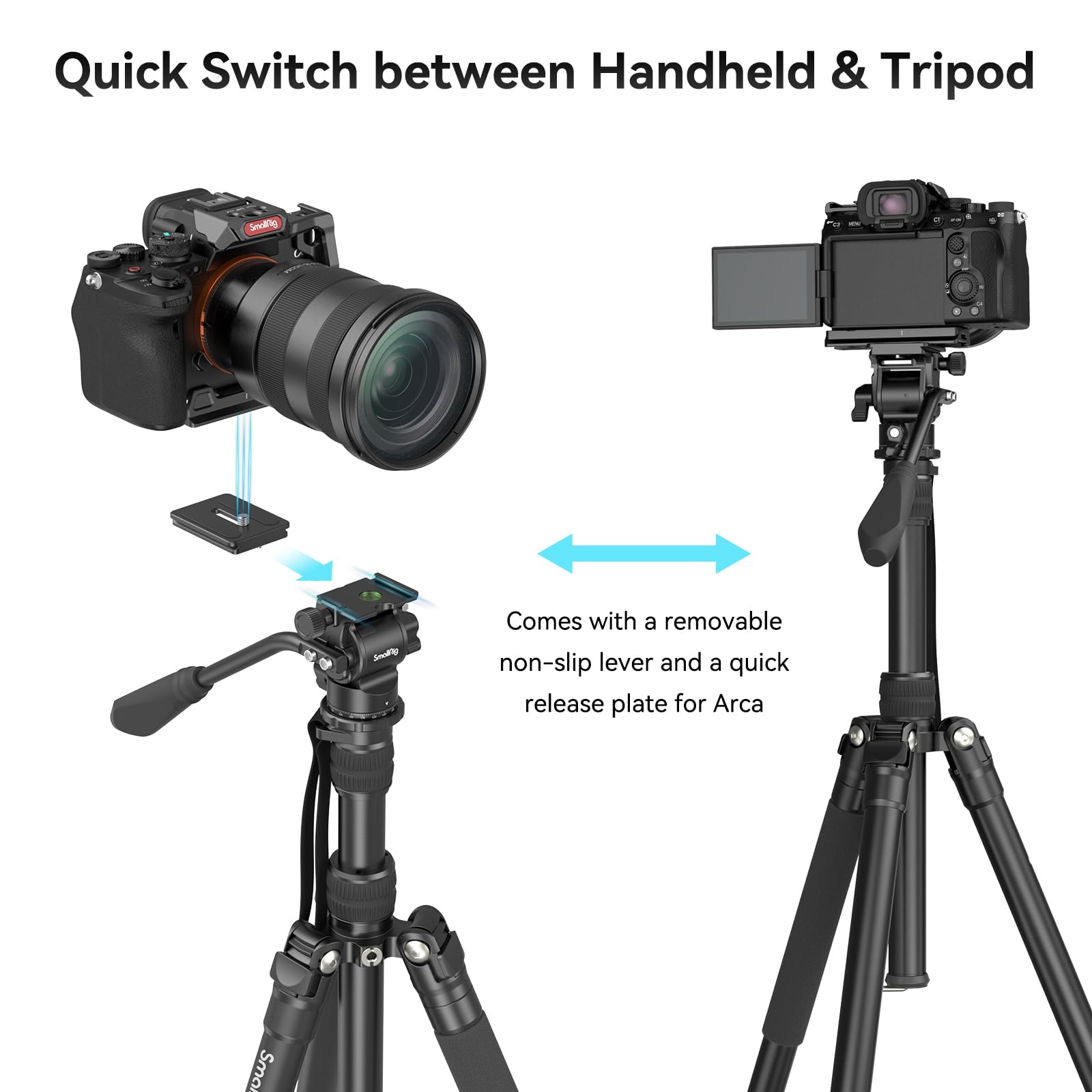 Smallrig Ct180 Video Tripod, 72 Camera Tripod Monopod With Fluid Head, Aluminum Camera Tripod, 360 Panorama Fluid Head For Trave