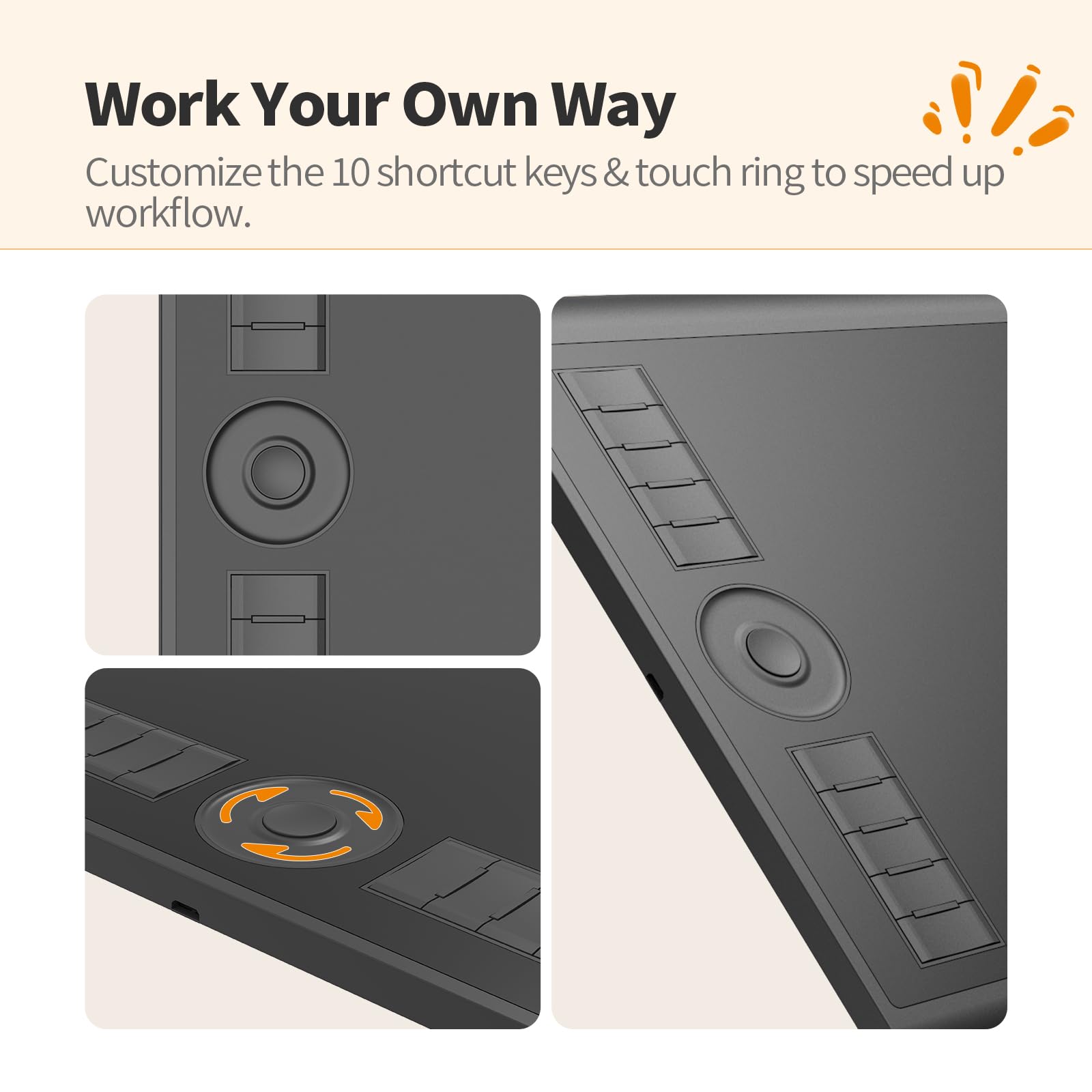 Gaomon M10K Drawing Tablet, 10X6 Inch Large Graphics Tablet With Touch Ring, 8192 Levels Battery-Free Stylus, 10 Hot Keys, Art T