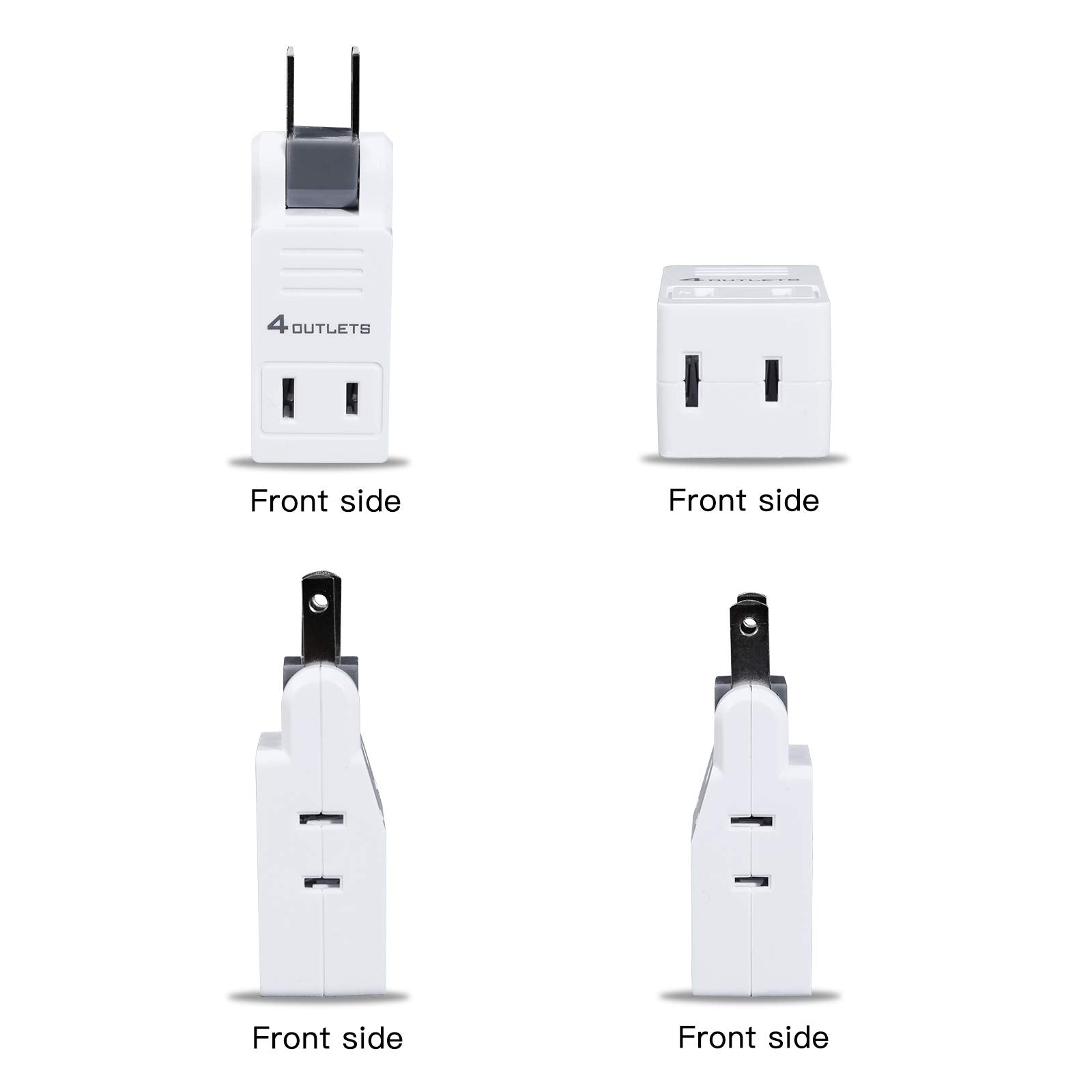 Sycon 2 Prong Swivel Wall Adapter, Electrical 4 Way Outlet Expander Plug, Multi Plug Extender Splitter, Multiple Ungrounded Mini