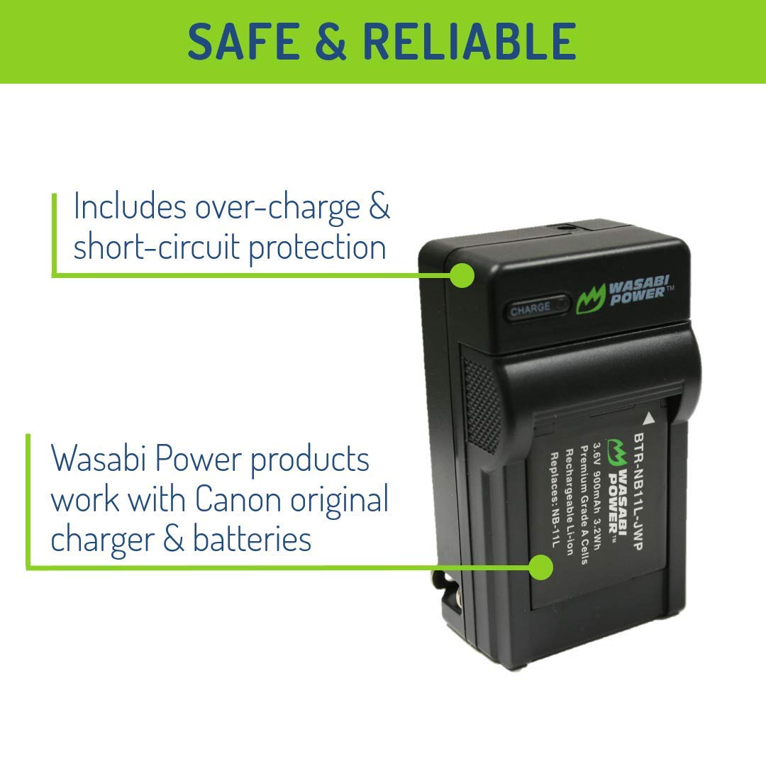Wasabi Power Battery (2 Pack) And Charger For Canon Nb 11L, Nb 11Lh And Canon Powershot A2300 Is, A2400 Is, A2500, A2600, A3400