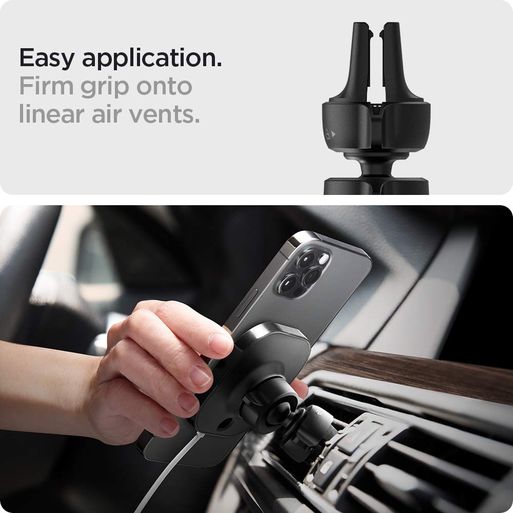 Spigen Mag Fit Phone Holder Car Mount Designed For Magsafe Compatible Iphone 16 Pro Max, 16 Pro, 16 Plus, 16 (Charger Not Included) (Requires Usb C Car Charger)   Black