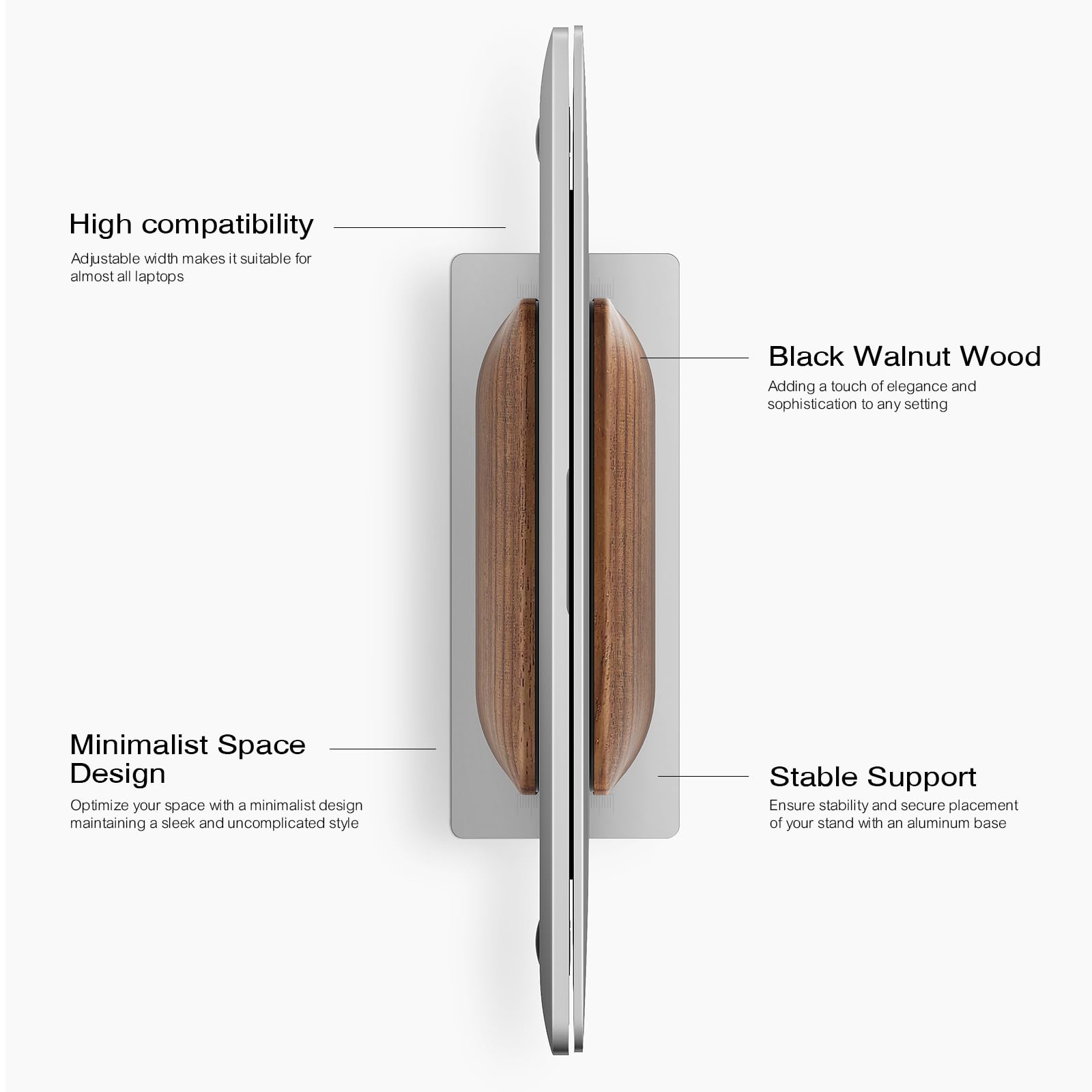 UPERGO Vertical Laptop Stand - Black Walnut Wood Holder for MacBook Pro, Model VD-1