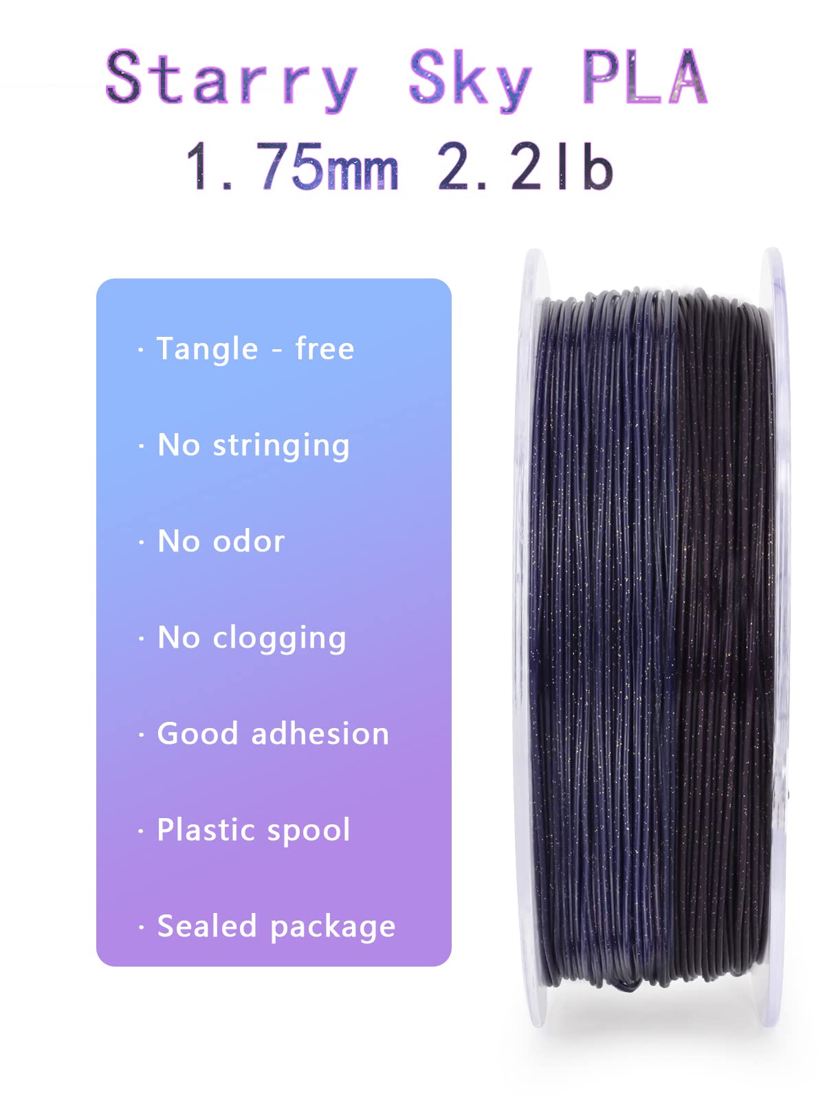 Ziro 3D Printer Filament,Gradient Twinkling Pla Filament 175Mm, Multicolor Pla Filament, 1Kg22Lb, Starry Sky