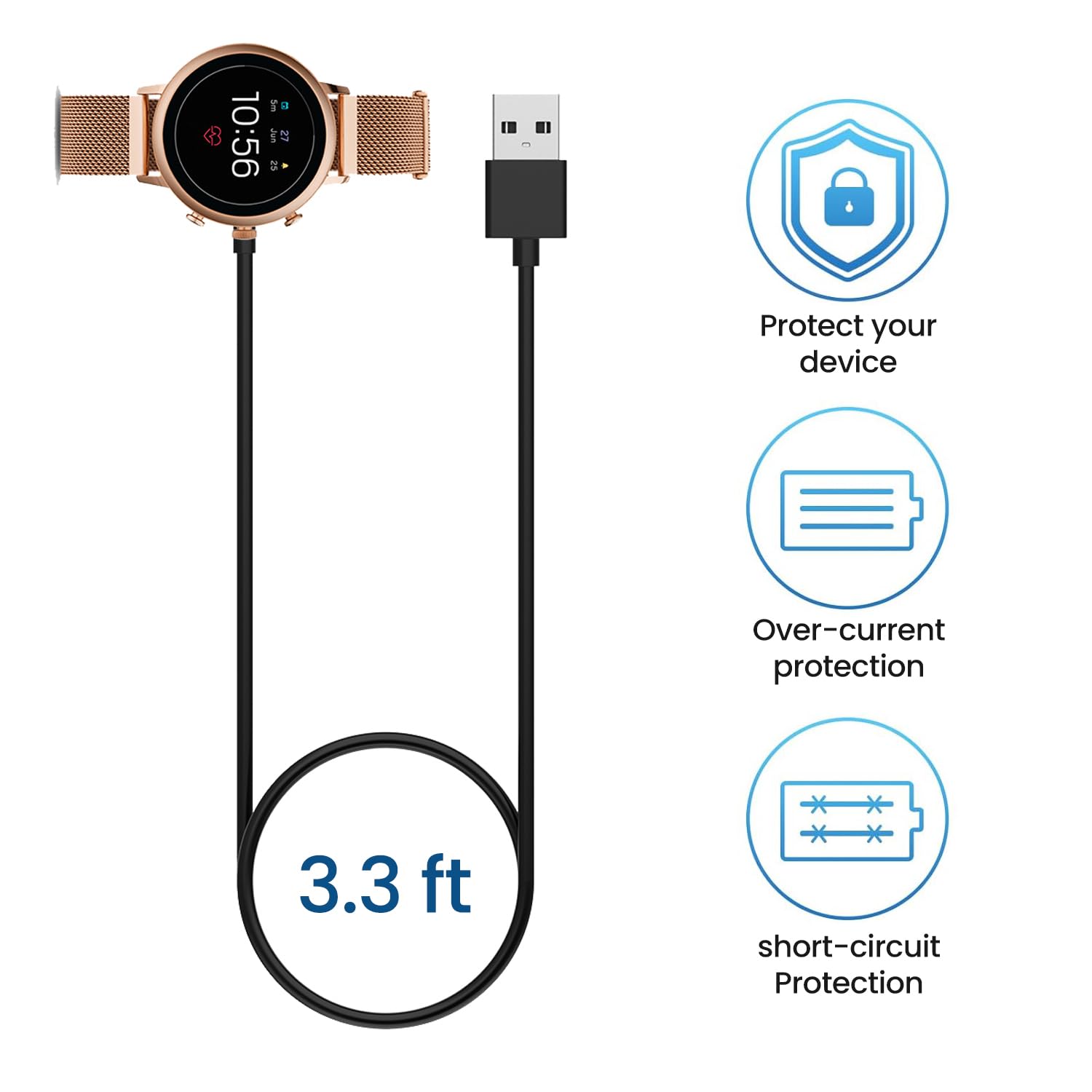 Compatible With Citizen Cz Smart Watch Charger, 3.3Ft Rapid Charging Cable Magnetic Charger Dock For Citizen Cz Smartwatch (Blac