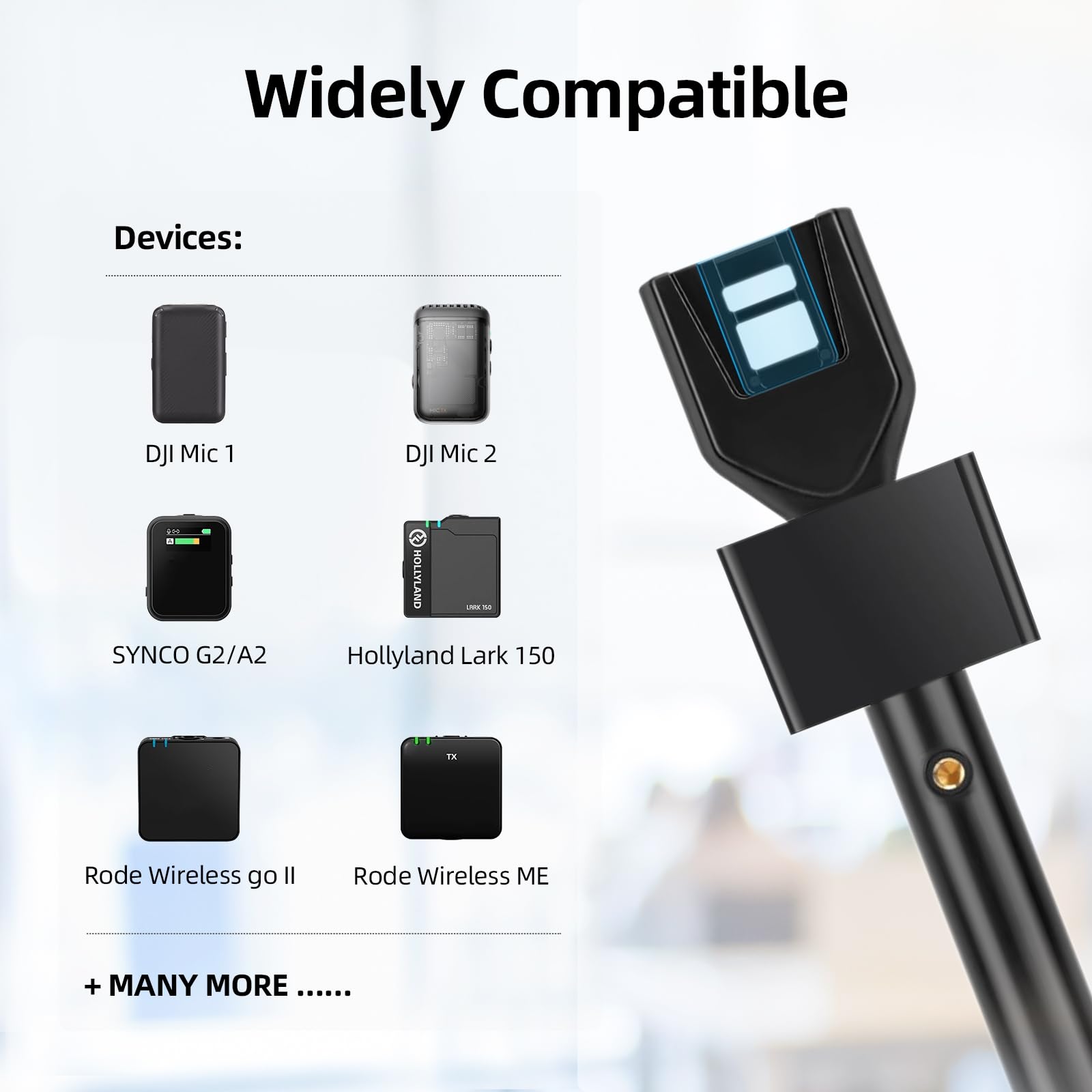 CaTeFo Handheld Microphone Stand for DJI Mic, Rode Wireless Go, with 1/4" Thread, Black, StarRig PRO-HC, Foam & Flag Adapter