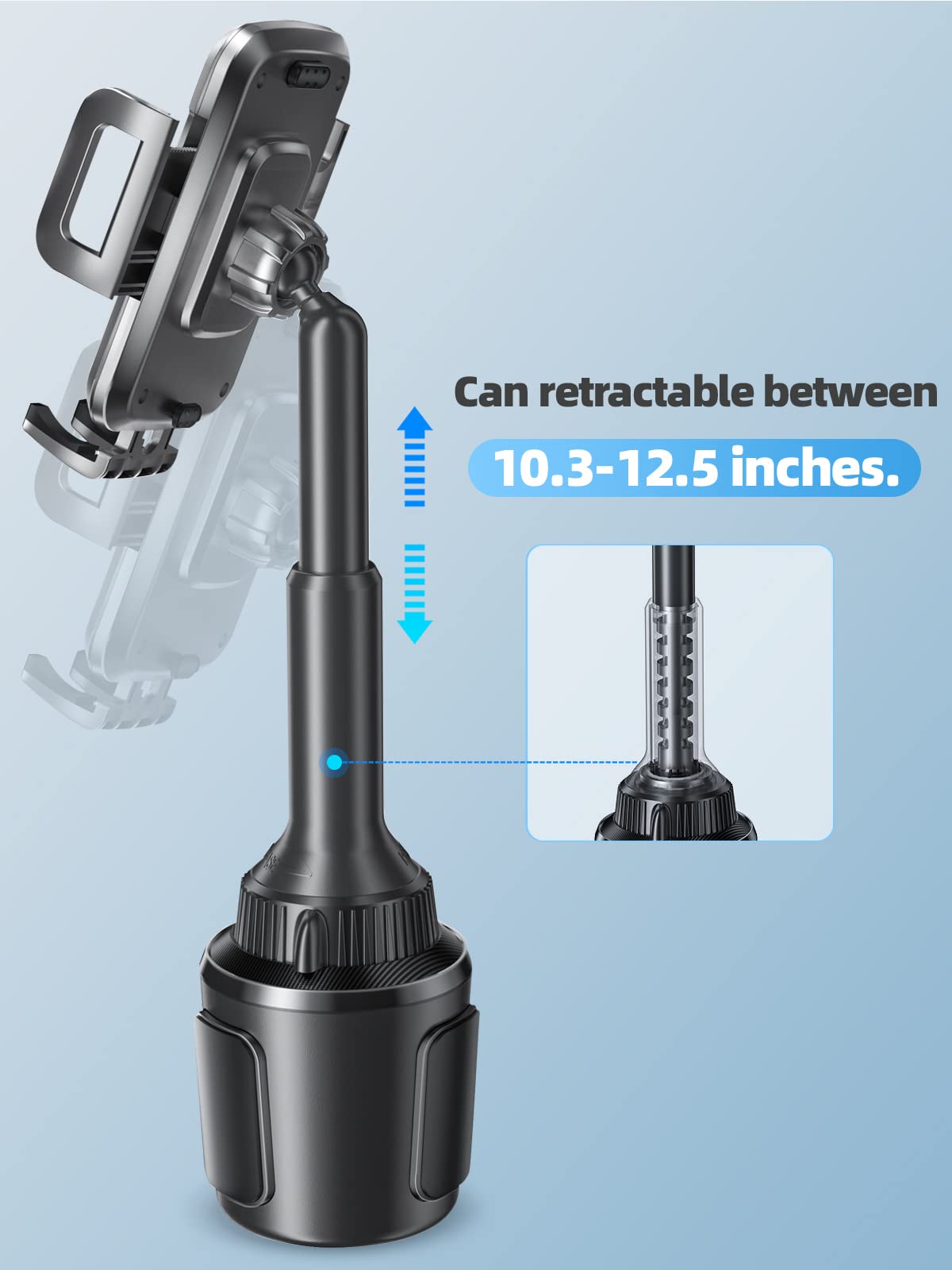 Topgo Cup Phone Holder For Car, [Upgraded Telescopic Arm & Firmly Stable] Cup Phone Mount For Iphone 16 And More Smartphone - Bl