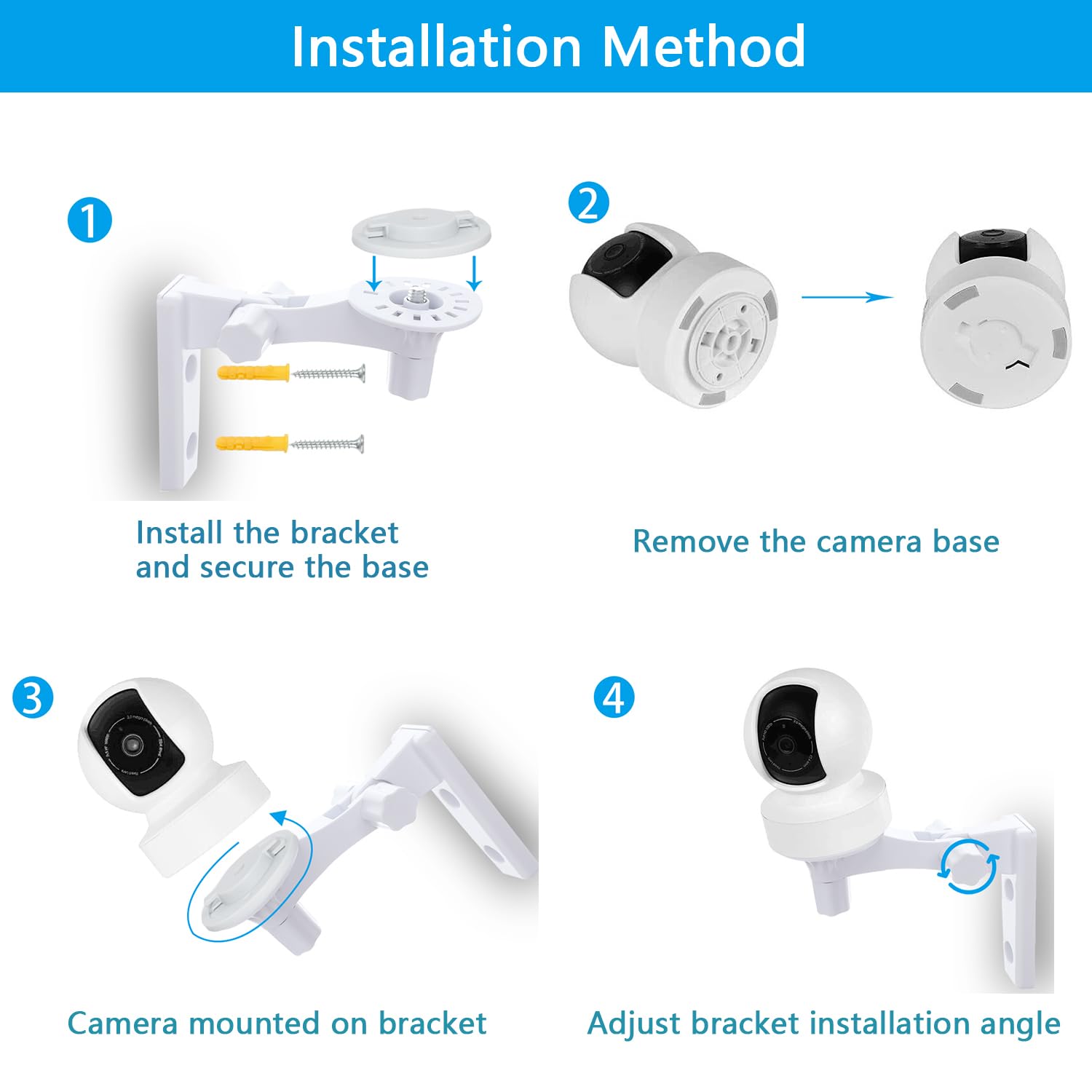 Wall Mount Compatible With Tp Link Tapo C210/ C200 And Kasa Indoor Pan Ec70/ Ec71/ Kc410S, Adjustable Angles Bracket 180 Degree