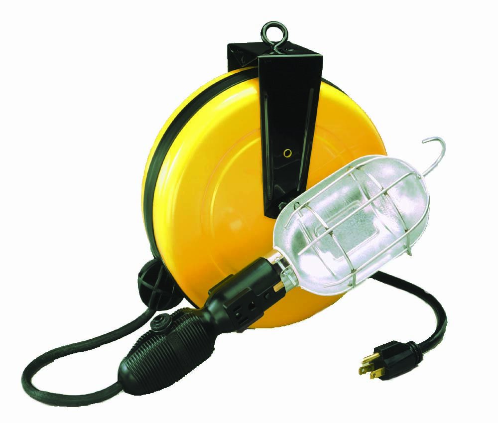 Professional Incandescent Retractable Cord Reel Work Light w/built-in circuit breaker