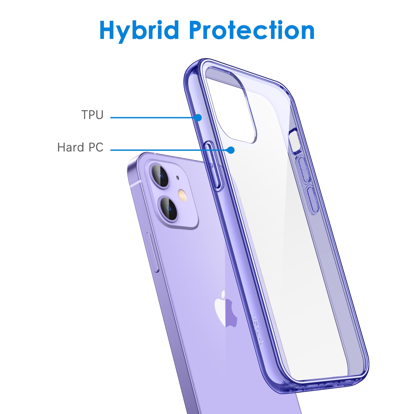 Jetech Case For Iphone 12 Mini 5.4 Inch, Non Yellowing Shockproof Phone Bumper Cover, Anti Scratch Clear Back (Purple)