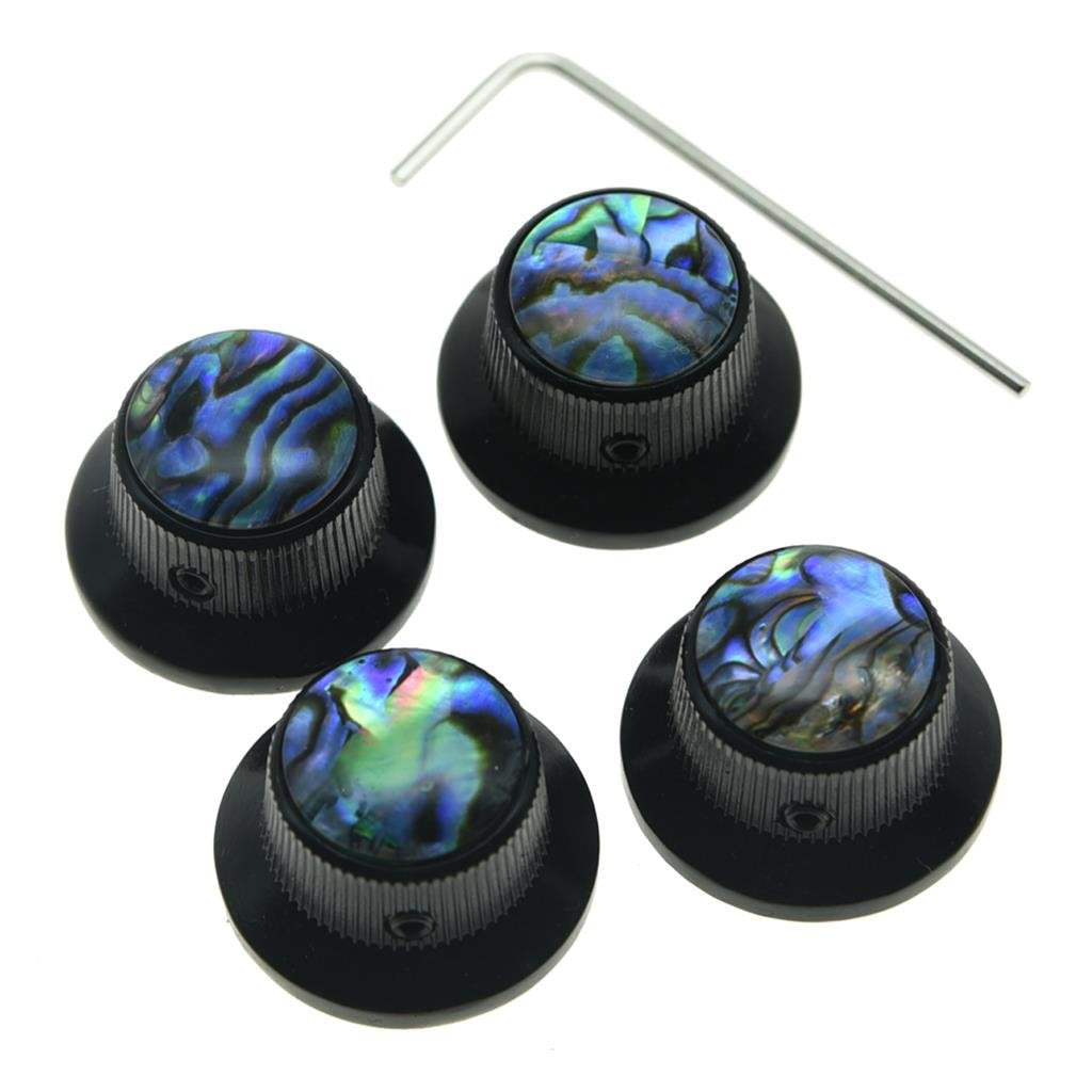 Kaish 4X Abalone Top Black Lp Top Hat Knobs With Set Screw Metal Bell Knobs For Guitar Bass With 6Mm Shaft Pots