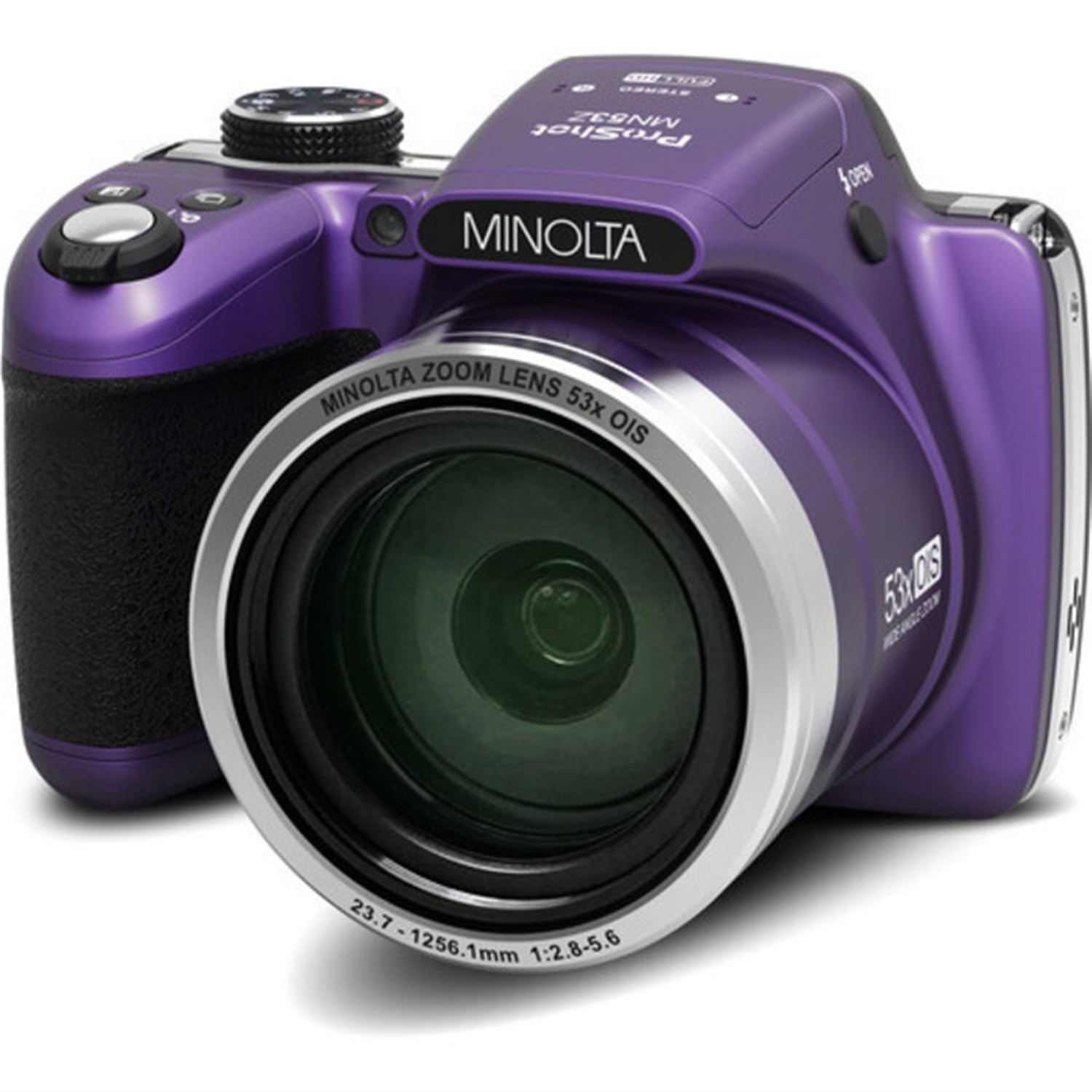 Minolta Pro Shot 16 Mega Pixel HD Digital Camera with 53x Optical Zoom, Full 1080p HD Video & 16GB SD Card, MN53Z, Purple