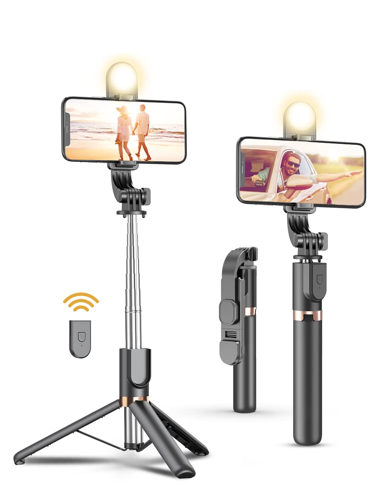 Selfie Stick Tripod With Wireless Remote, 46'' Cellphone Selfie Stick Tripod With Led Fill Light, For Iphone 16/15/14/14 Pro/13/