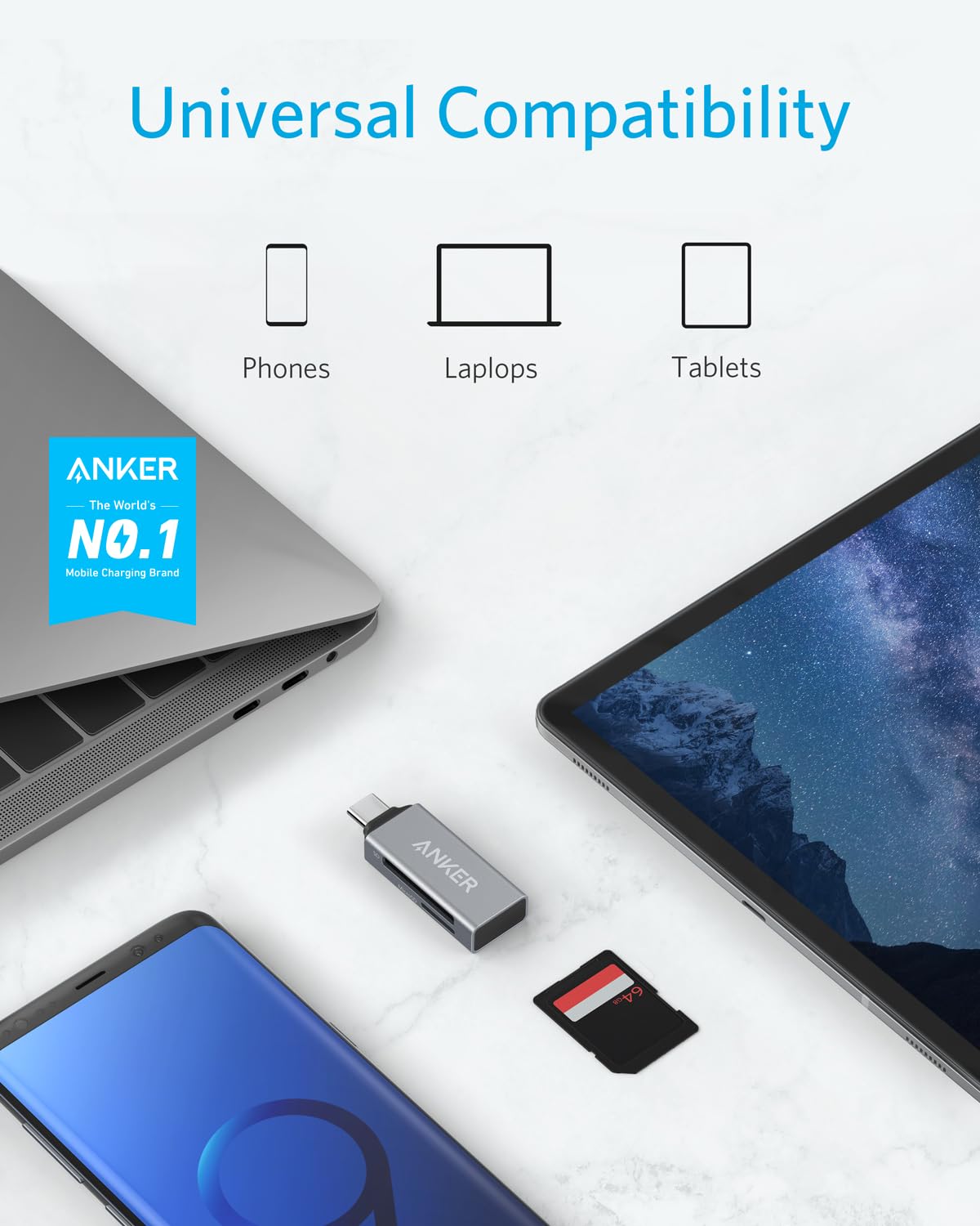 Anker Sd Card Reader, 2 In 1 Usb C Memory Reader For Sdxc, Sdhc, Sd, Mmc, Rs Mmc, Micro Sdhc Card, And Uhs I Cards