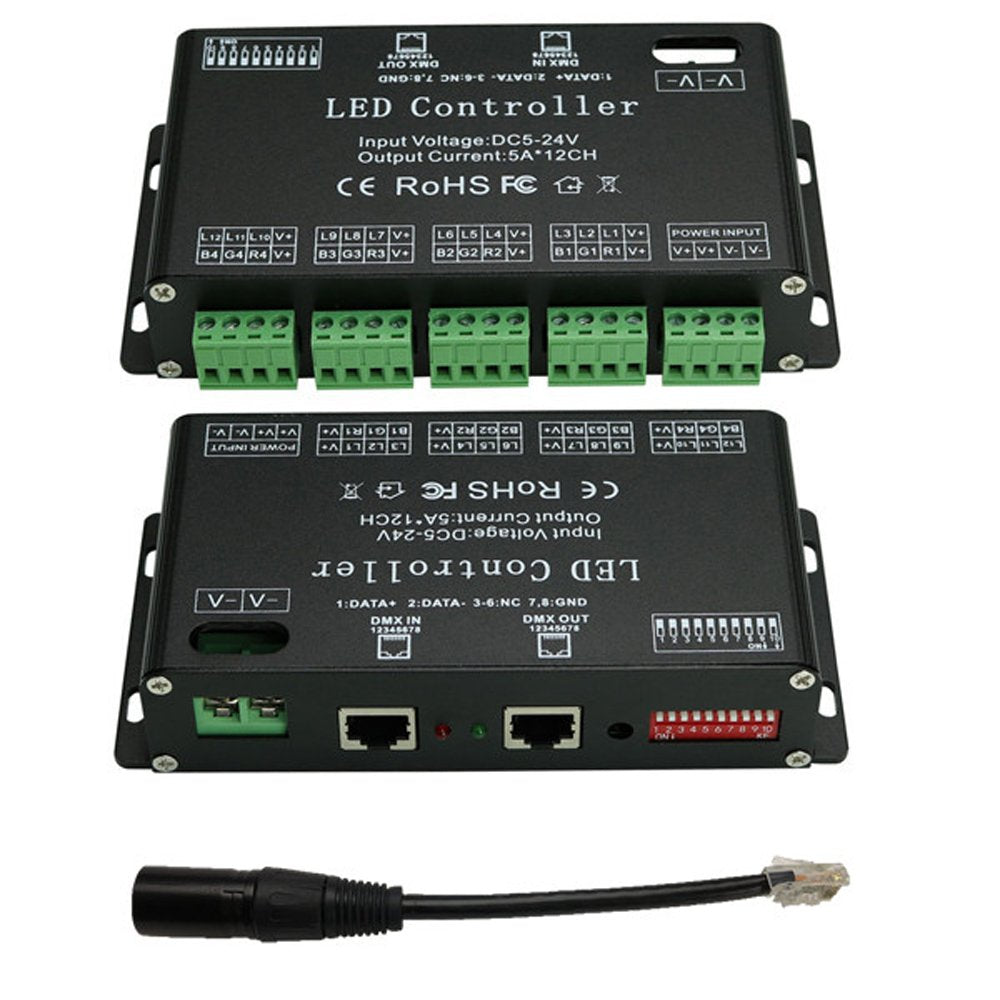 High Power 12 Channel 5A/Ch Dmx Led Controller Led Dmx 512 Decoder Dimmer Driver Dc5V-24V For Led Rgb Strip Or Lights