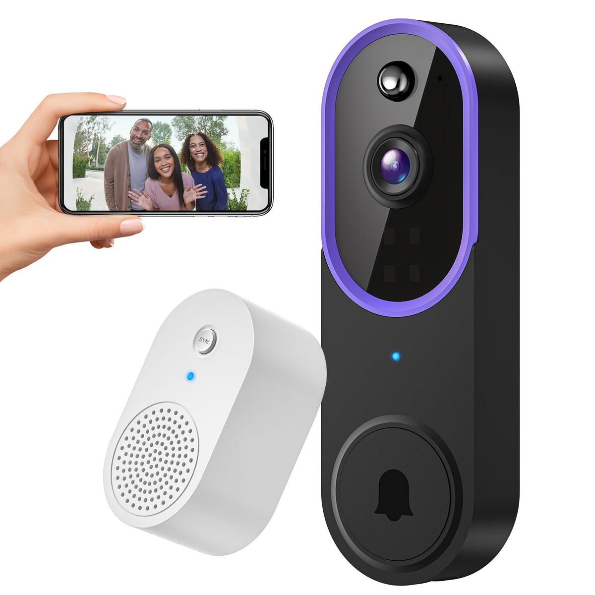 Sunnyjane Smart 1080P Video Doorbell Camera Wireless, Ai Human Detection, Live View, 2-Way Audio, Included Ring Chime, Night Vis
