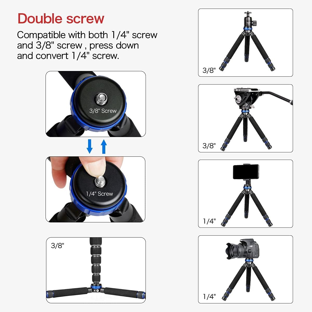 Koolehaoda Camera Mini Tripod, Lightweight Aluminum Alloy Desktop Tabletop Tripod Stand With 1/4 And 3/8 Screw Mount For Dslr Cameras,Video Recorder,Cell Phone   (Mt 03)