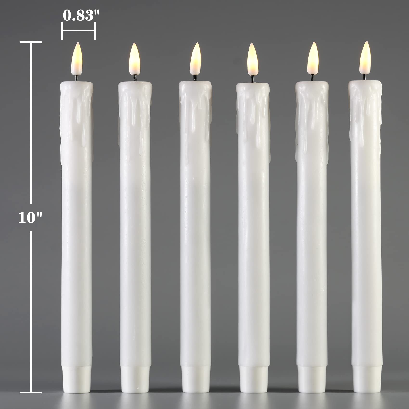 Girimax White Dripping Wax Flameless Taper Candles With Remote, Flickering Battery Operated Led Candlesticks Set Of 6
