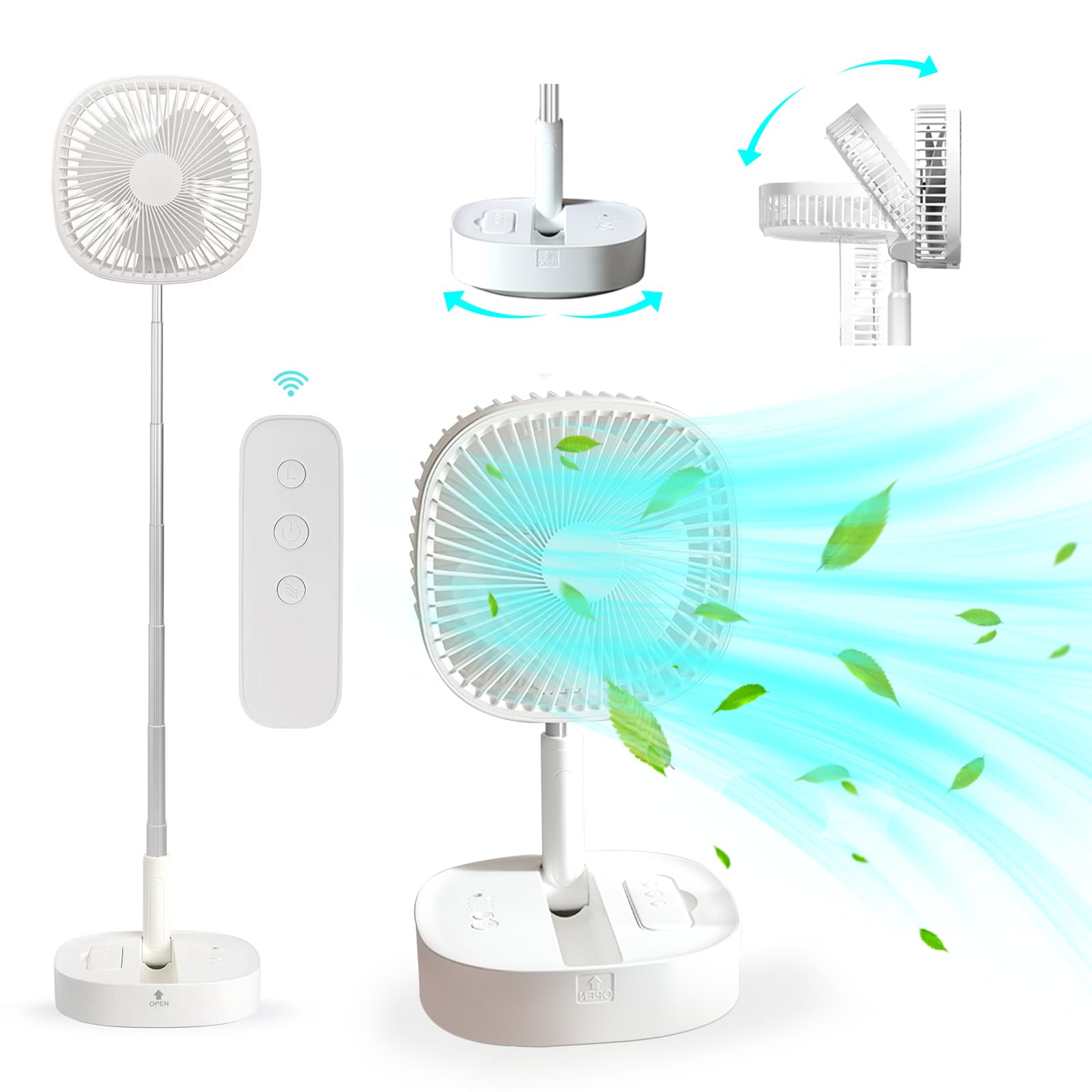 Magesh Oscillating Pedestal Foldable Desk And Floor Fan, Table Fan,Wireless Remote Control Telescopic 4 Speed Quiet Timer Fan Fo