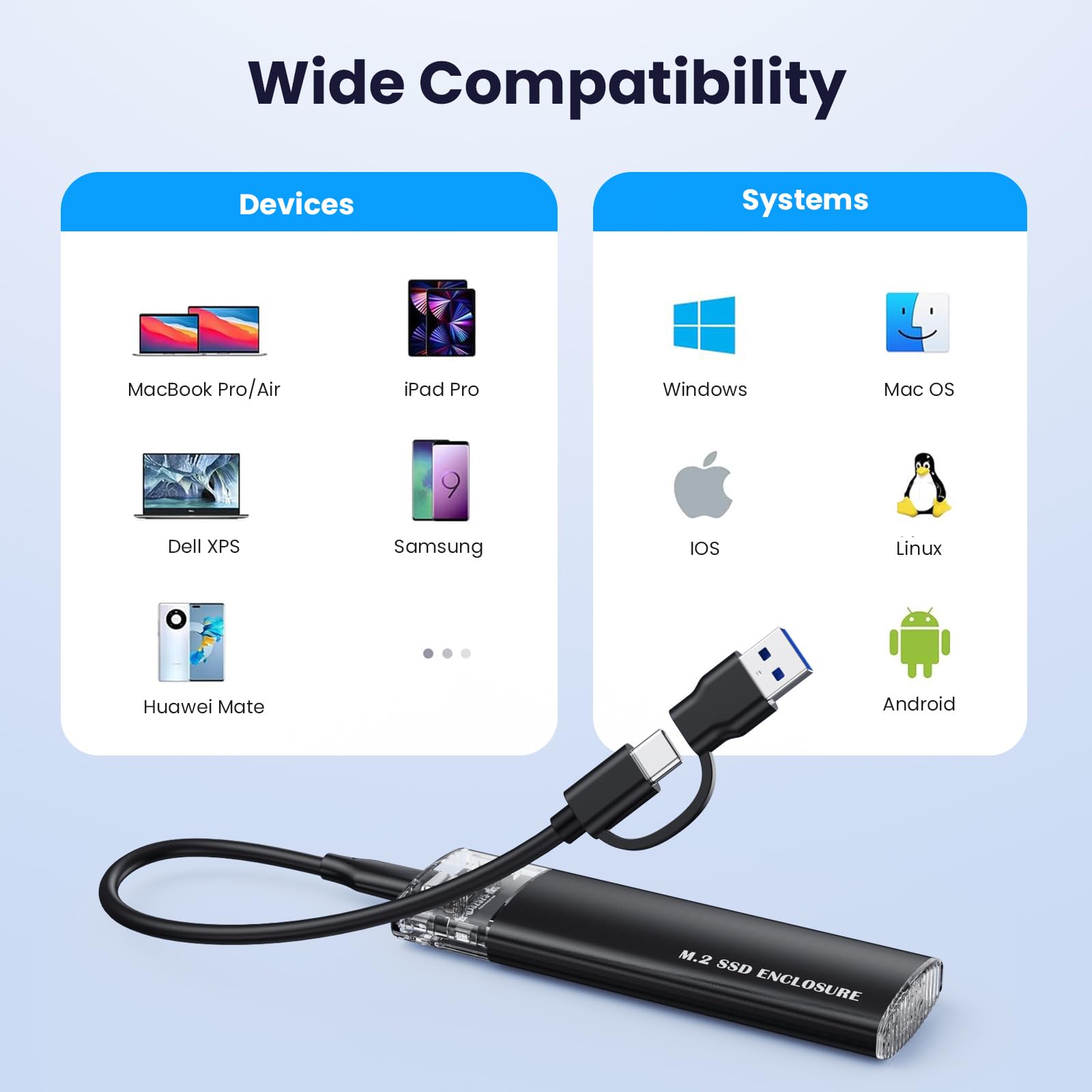 DELXING M.2 NVME SATA SSD Enclosure Adapter 10Gbps USB 3.1 Gen 2 Type C Tool-Free Black for 2230 2242 2260 2280 SSDs SA36-ACCC