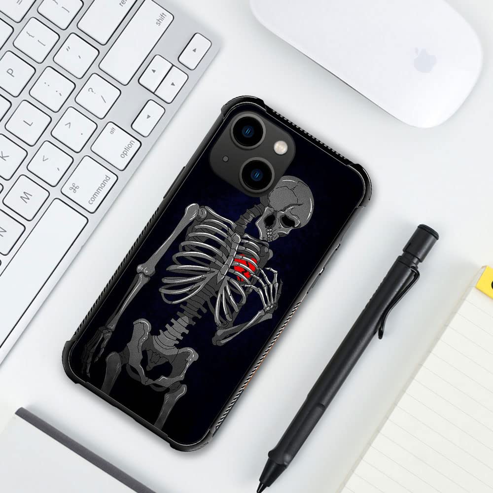 ZHEGAILIAN iPhone 14 Case Brake Heart Skeleton Tempered Glass Soft TPU Shock Protective 6.1-inch