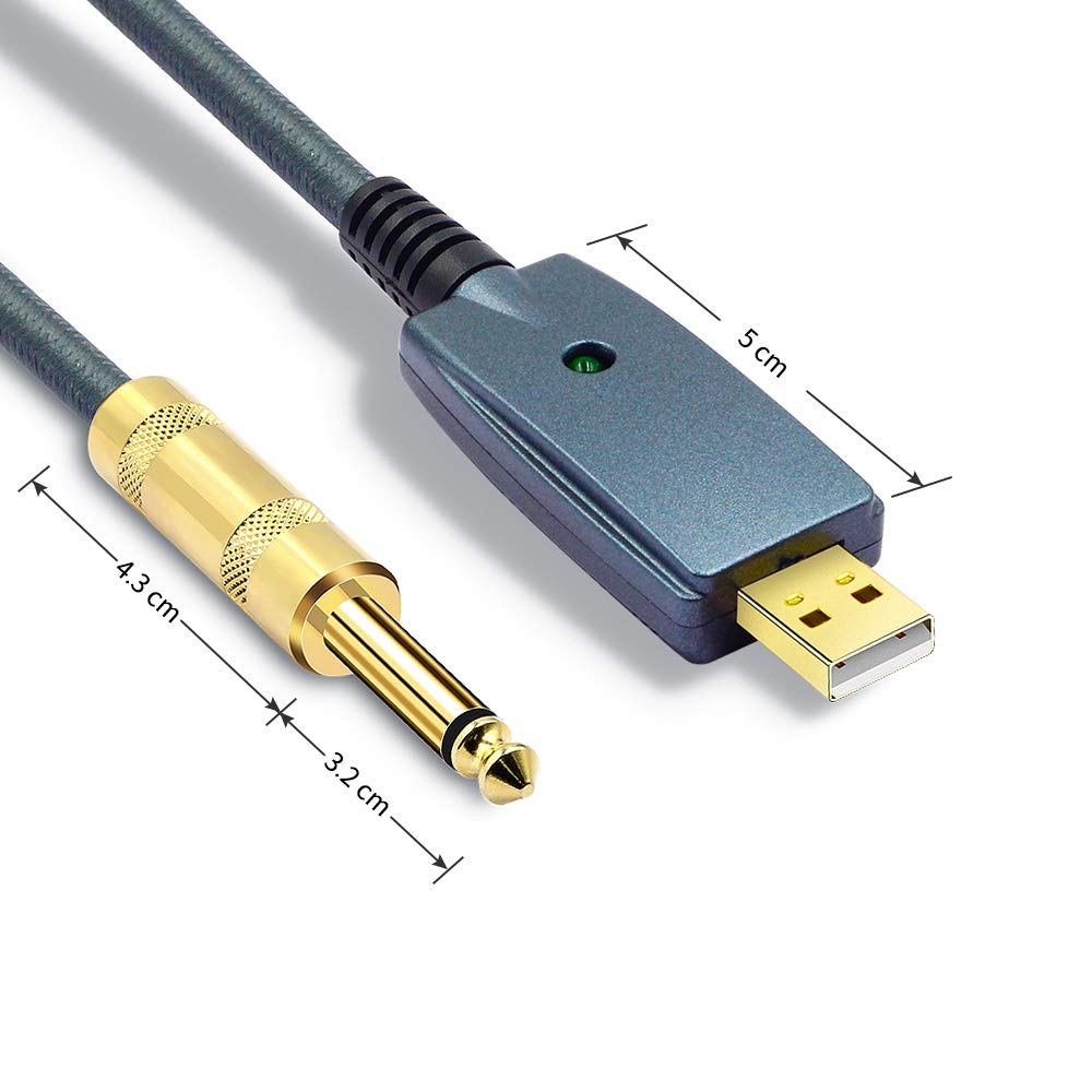 Siyear Usb Guitar Cable  Usb Interface Male To 6.35Mm 1/4'' Ts Mono Electric Guitar Converter Cable, Guitar Computer Connector C