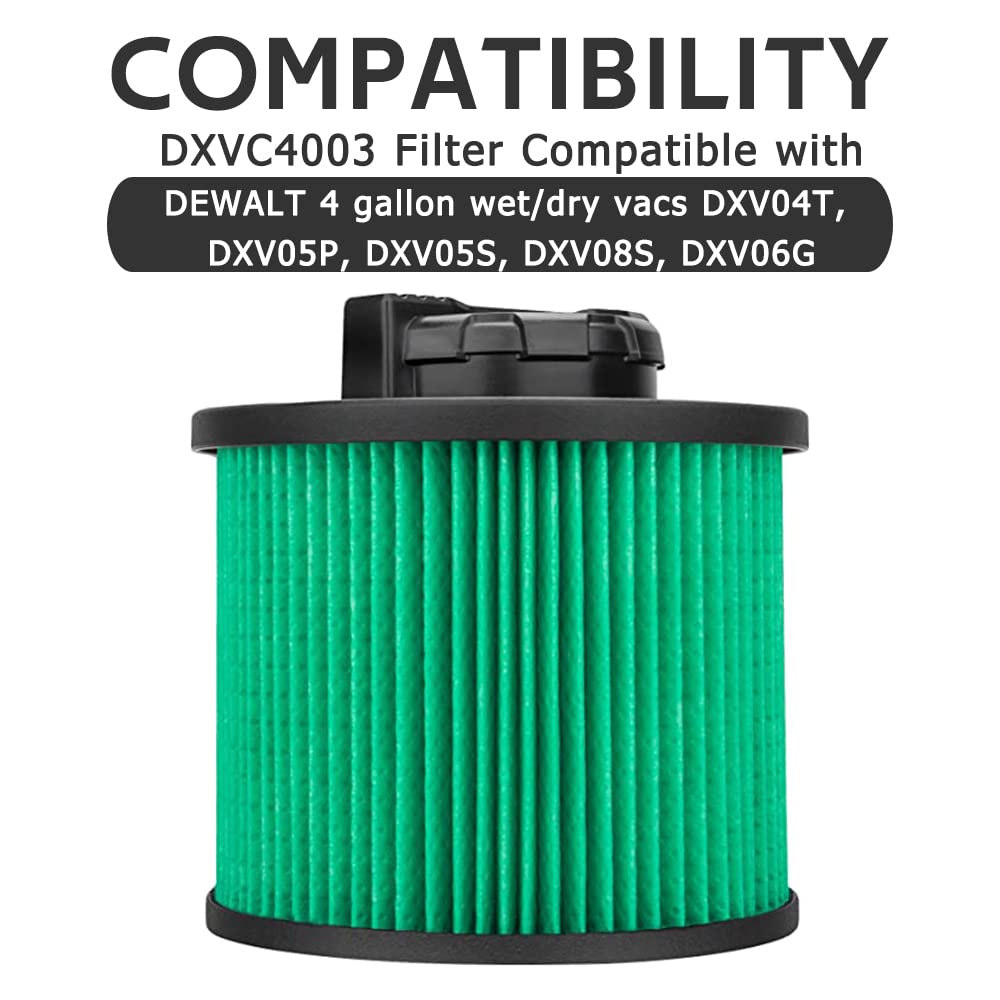 2 Pack Dxvc4003 Replacement Filters For Dewalt 4 Gallon Dxv04T, Dxv05P, Dxv05S, Dxv08S, Dxv06G Wet/Dry Vac Cleaners, Washable &