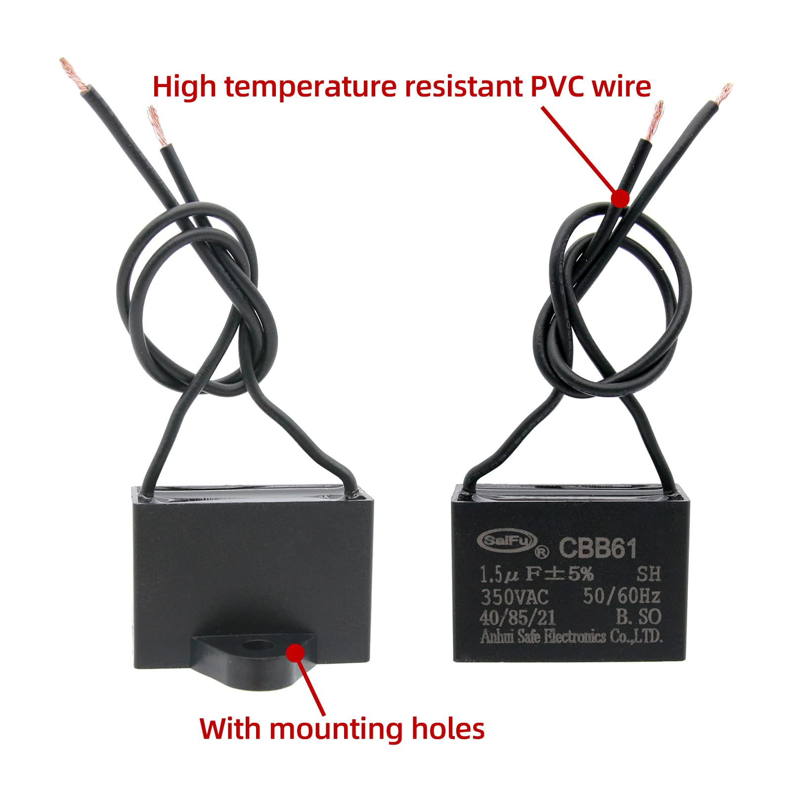 Akzytue Cbb61 Capacitor 1.5Uf 350V Ac Ceiling Fan 2 Wire 50/60Hz For Electric Fan Generator Pump Motor (2 Pack )