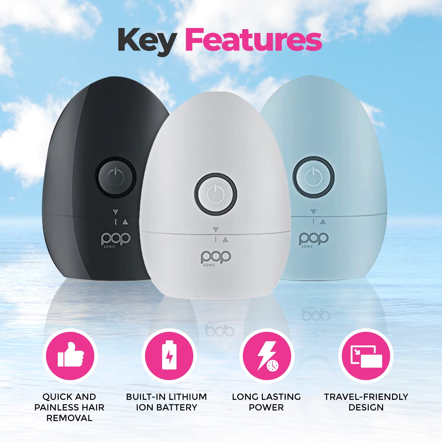 Pop Sonic Moon Shaver (Black)   Face & Body Shavers For Men & Women   3 Floating Rotary Heads Face Shaver W/Removable Cap   Long