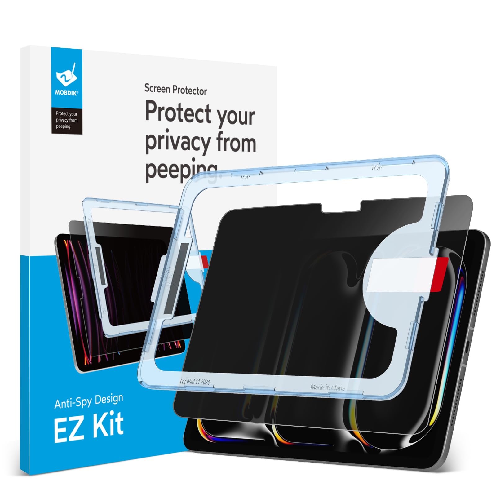 Mobdik Privacy Screen Protector Compatible With Ipad Pro 11 Inch 2024 M4 [Anti Spy] [9H Tempered Glass] [Ez Kit]   1 Pack