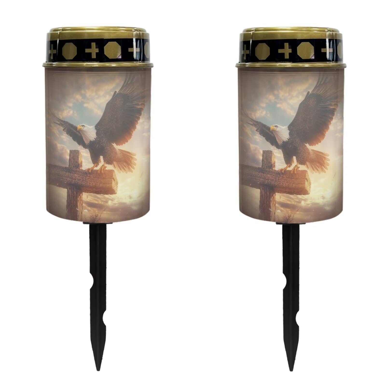 Luarisgur Solar Lights for Cemetery Cross Eagle Grave Decorations Flameless Led Candles for Prayer Cemetery Lights for Grave Set