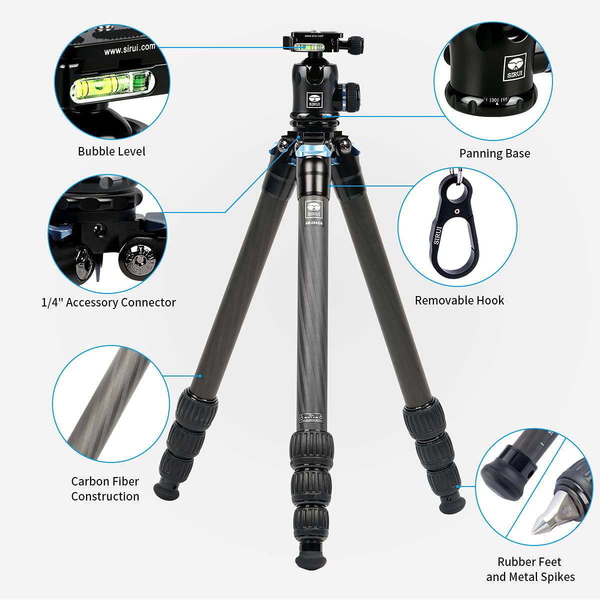 Sirui Am 284 Camera Tripod Carbon Fiber Professional Tripod With K20X Ball Head Load 55Lb (Am 284+K20X)