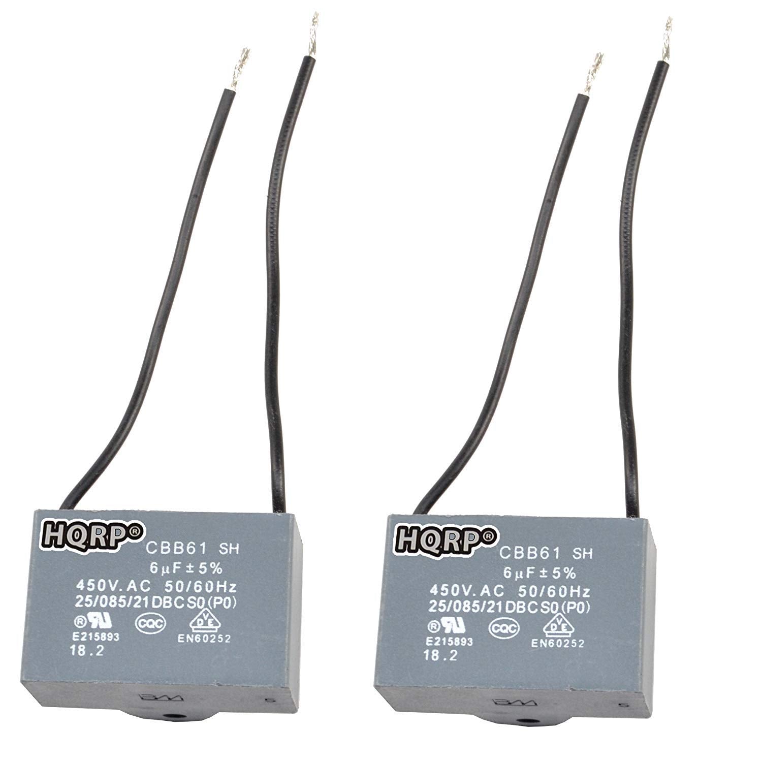 Hqrp 2 Pack Ceiling Fan Capacitor Cbb61 6Uf 2 Wire Ul Listed