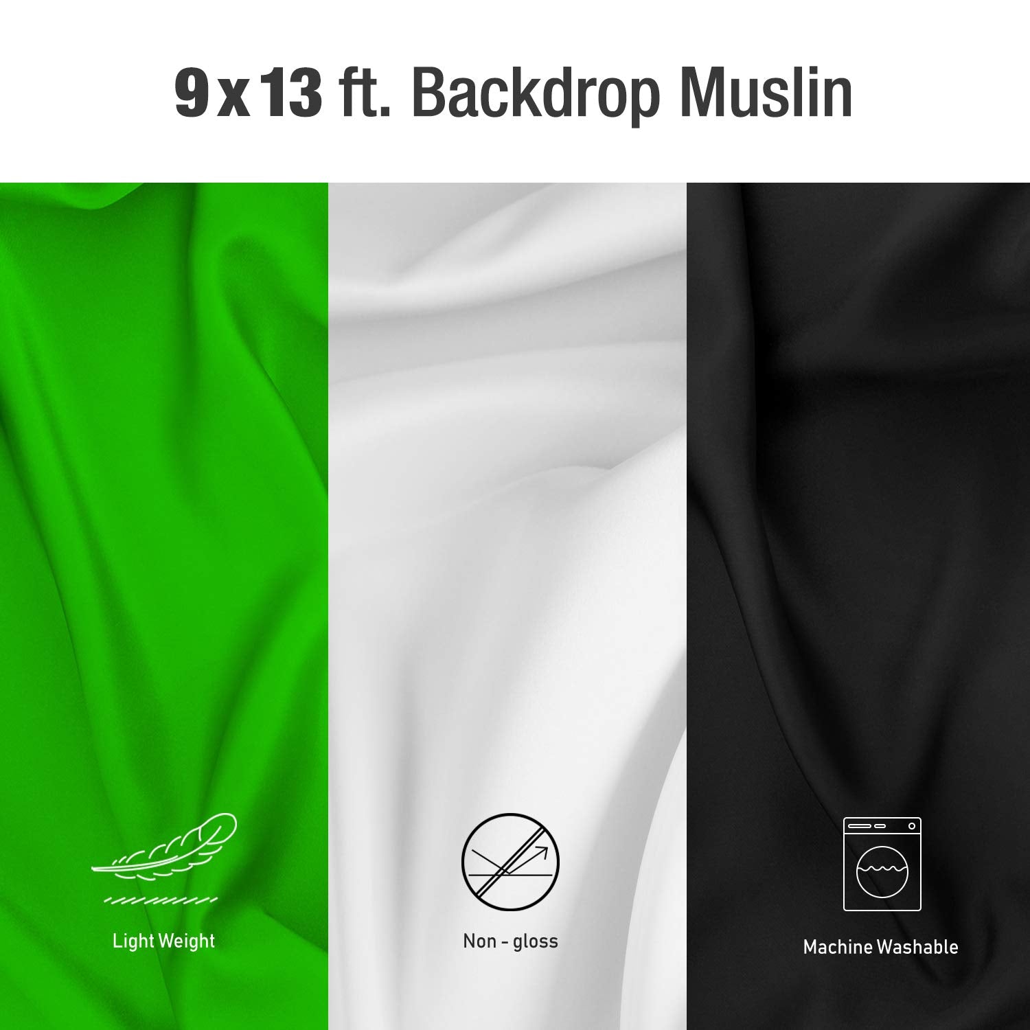Julius Studio 9 X 13 Ft. White, Black, Green Chromakey Background Backdrop Screen Bundle, Premium High Density > 150Gsm Fabric A