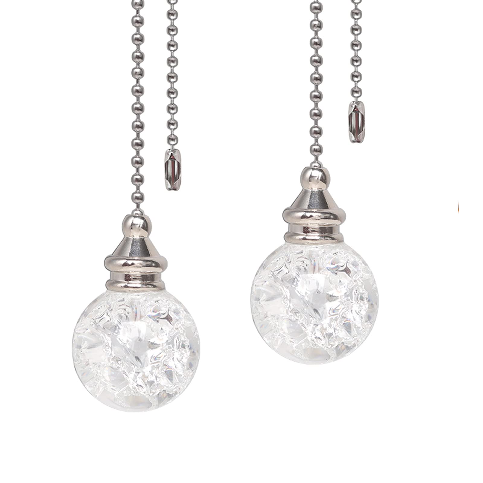 2Pcs White Pull Chain Crystal Glass Ice Cracked Ball Pull Chain For Ceiling Fan Light Decoration 50Cm Extension Chain
