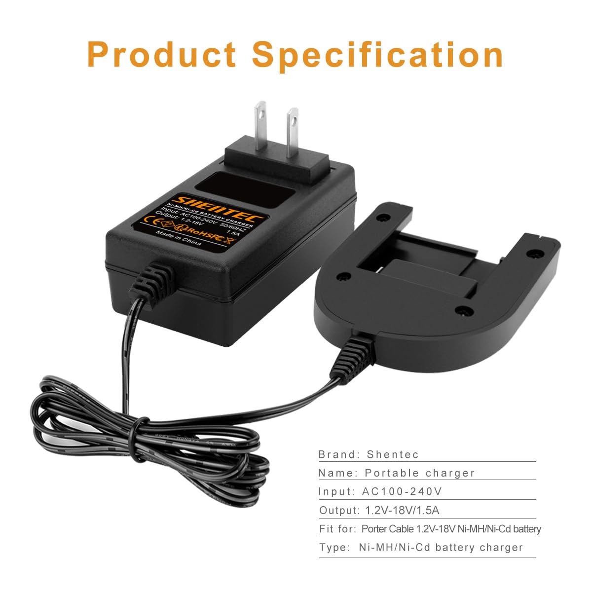 Shentec 1.2V 18V Porter Cable Ni Mh/Ni Cd Charger Compatible With Porter Cable Pc18B Pcxmvc Pcc489N Porter Cable Battery Slide I