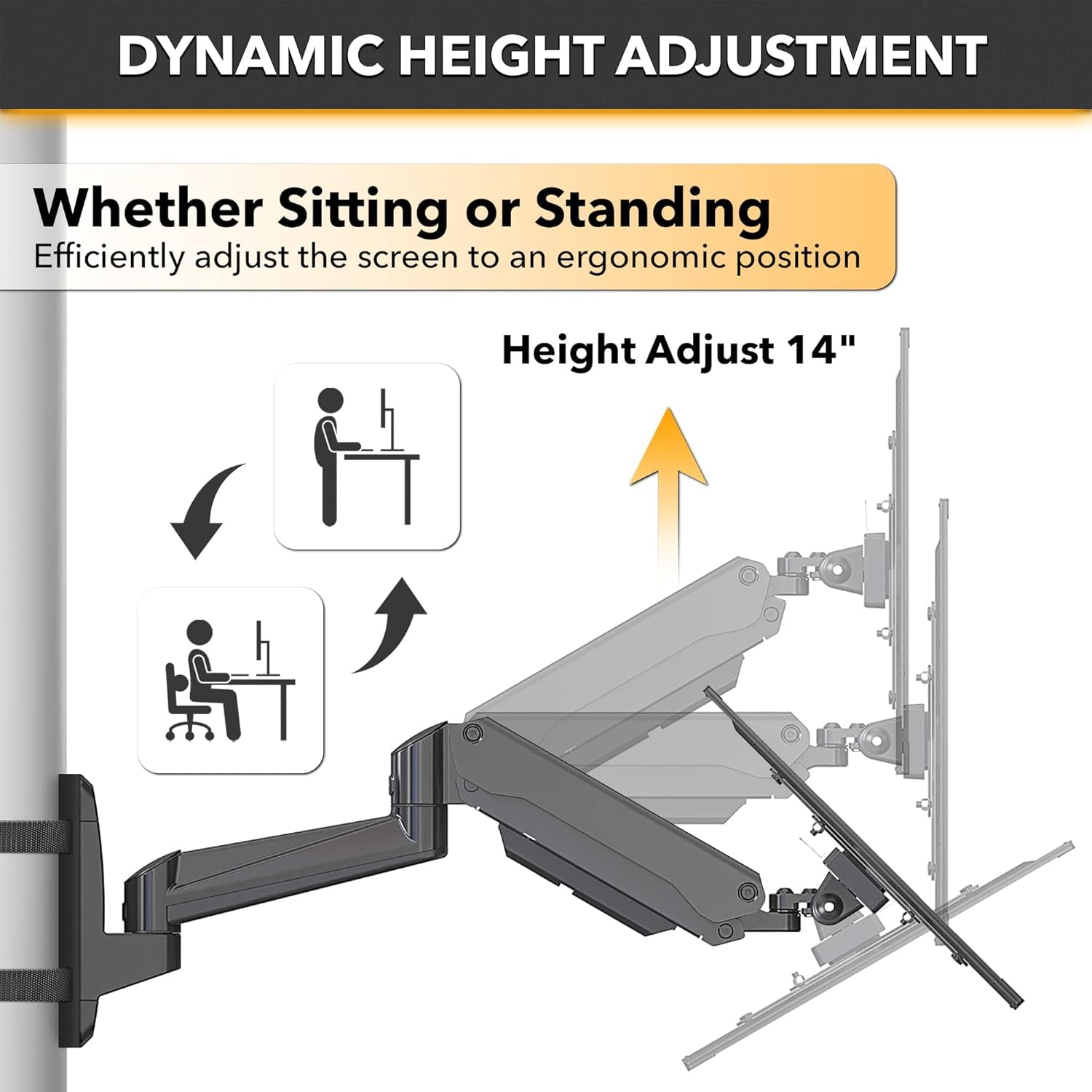 Condomounts Clmmmab2022 Full Motion Pillar Monitor Mount | Workbench Monitor Mount | Pallet Rack | No Drill | Gas Spring Arm Wit