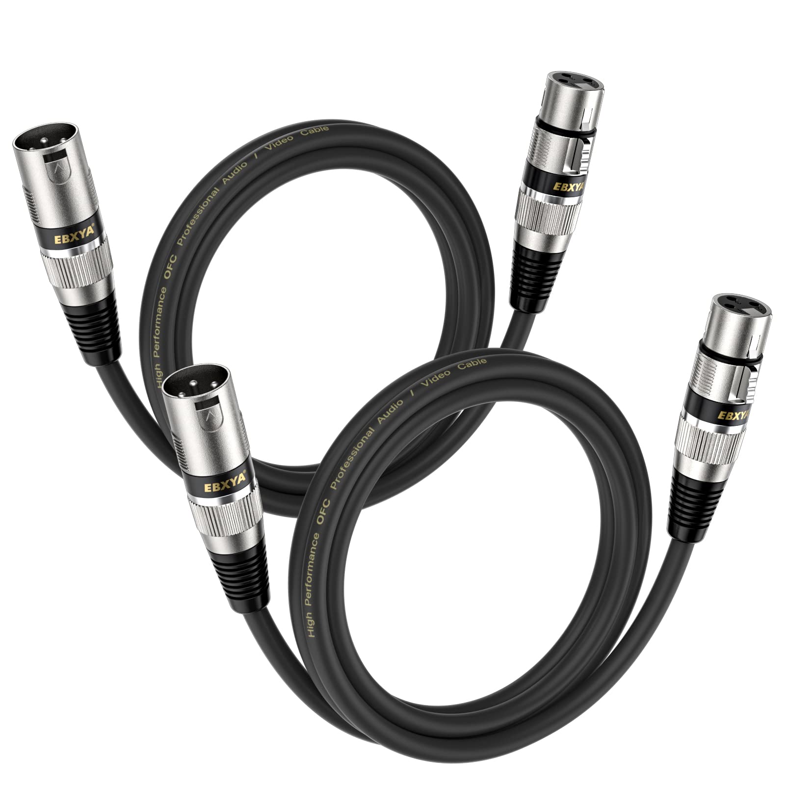 Ebxya Xlr Cable 2Ft 2 Pack   Balanced Dmx Cable, 3 Pin Male To Female Microphone Cable For Speakers, Mixer, Stage Lighting