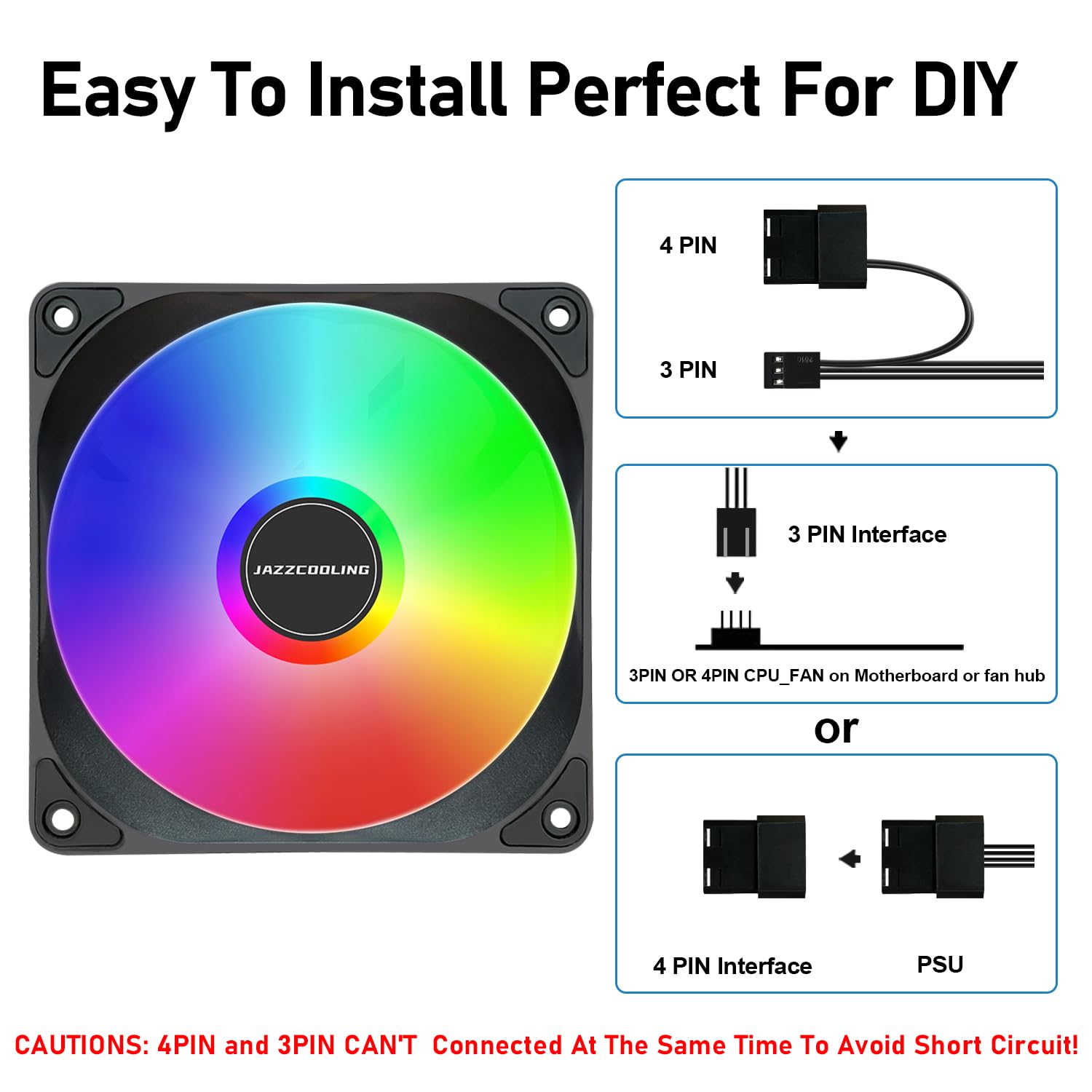 120Mm Case Fan 3 Pack Rgb Fans, Fs 120 High Performance Quiet 120Mm Cooling Pc Fans, With Hydraulic Bearing   Low Noise With 12V