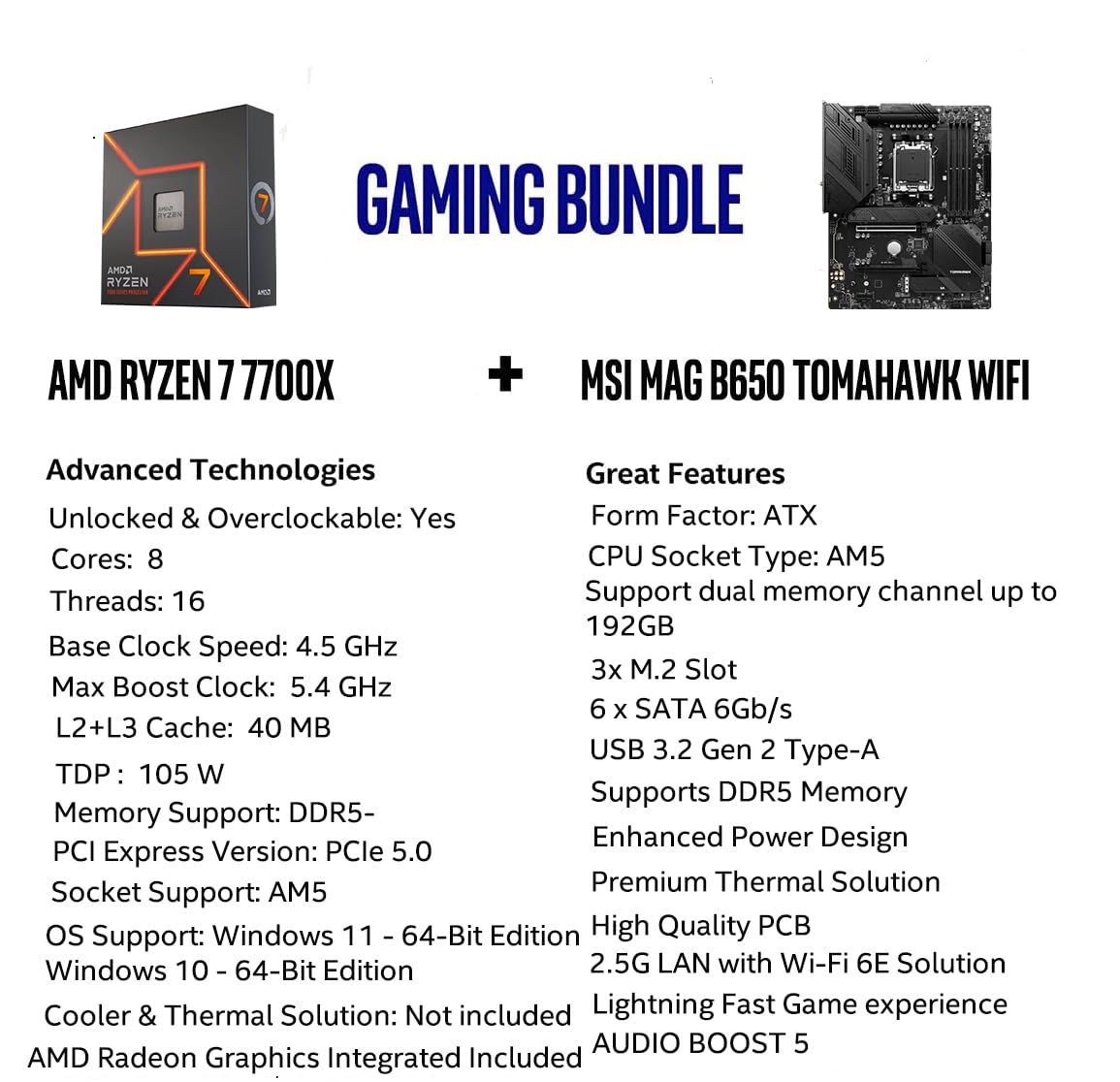Inland Micro Center Amd Ryzen 7 7700X 8 Core 16 Thread Am5 Unlocked Desktop Processor Bundle With Msi Mag B650 Tomahawk Wifi Gam