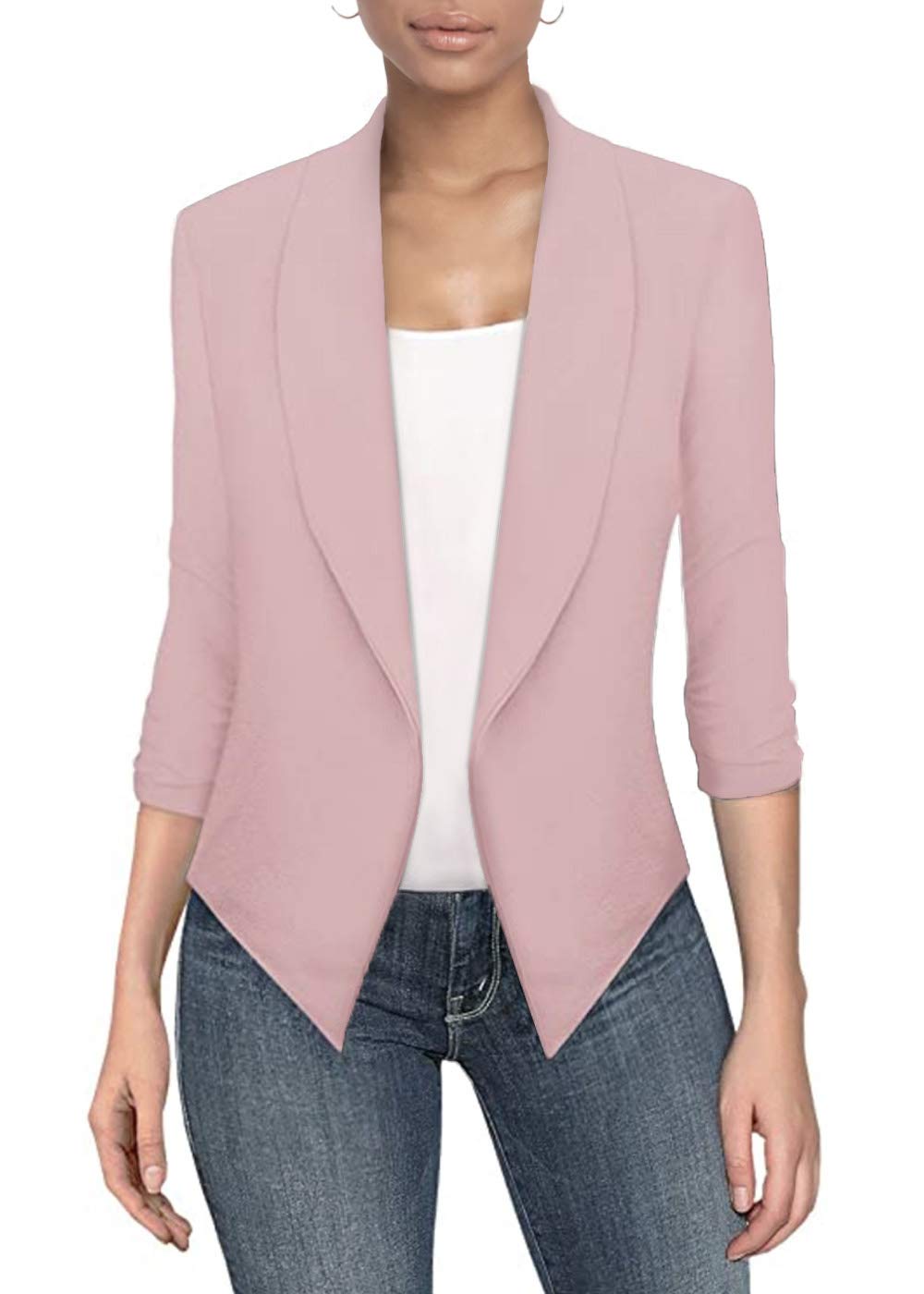 Womens Casual Work Office Open Front Blazer Jacket With Removable Shoulder Pads Jk1133X Mauve 2X
