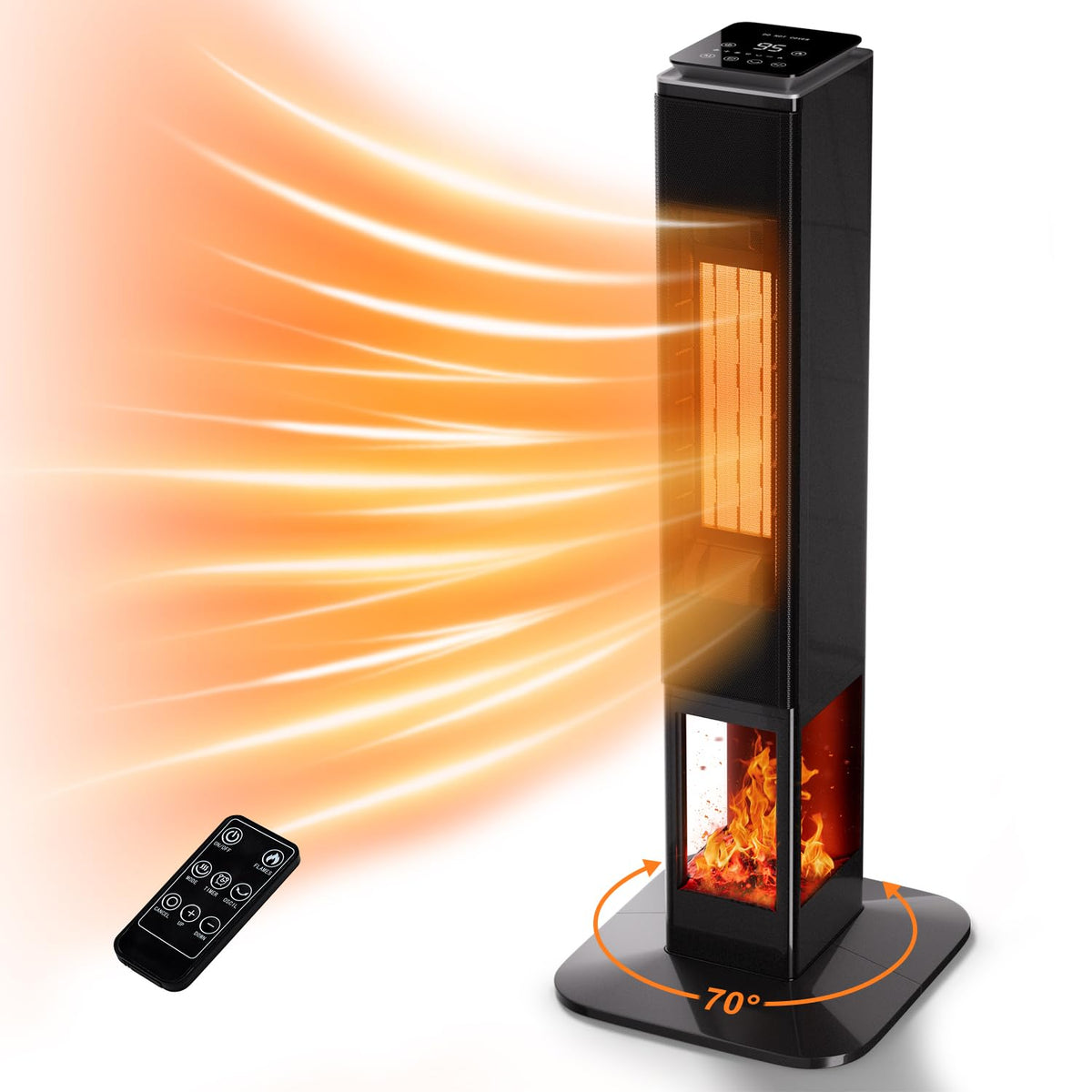 Uthfy Space Heaters For Indoor Use,32'' Electric Heater W/Flame For Large Room,1500W Ptc Ceramic Room Heater For Bedroom,Tower H