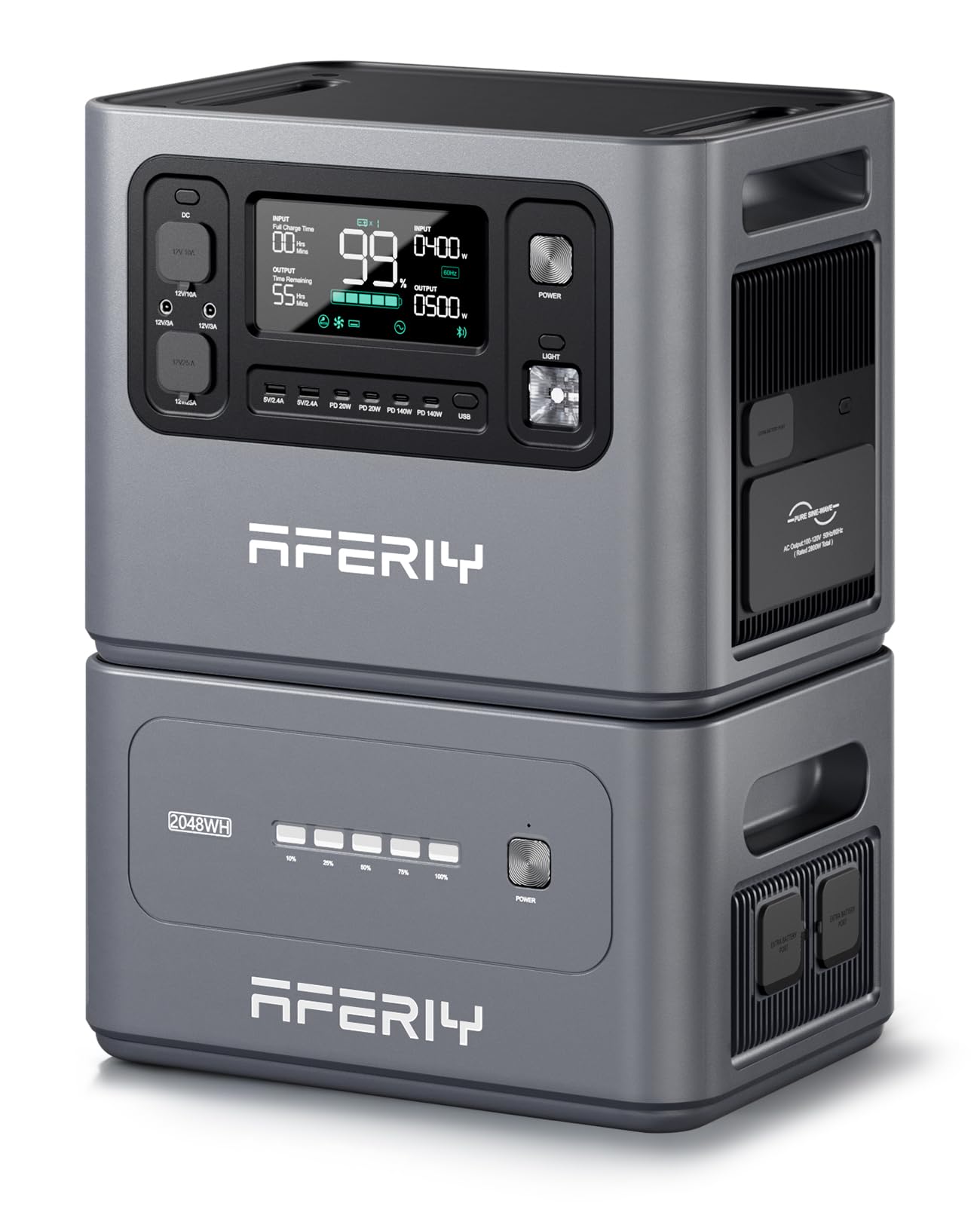 AFERIY 4096Wh Portable Power Station,P280 with 1 Extra Battery,120V 2800W Expandable Capacity LiFePO4 Battery Backup,Solar Gener